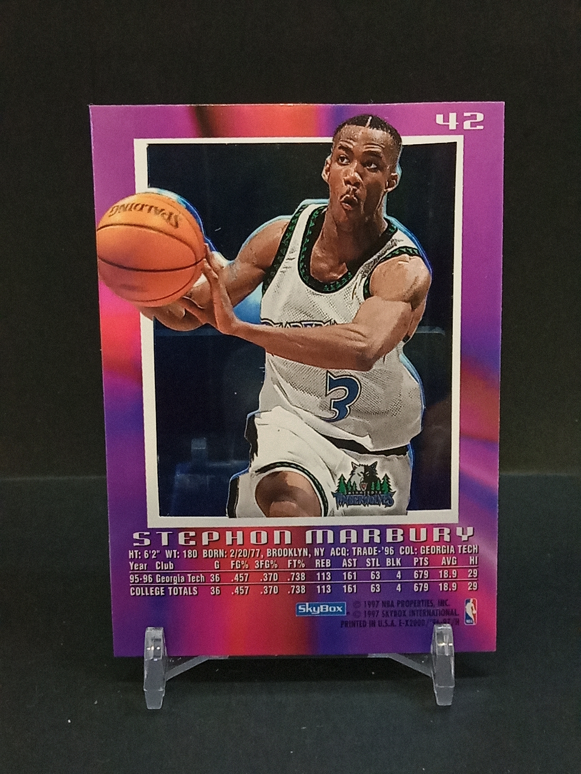 【DC拍卖】9.29小科比(微瑕) `1996-97 Skybox E-X2000 #42 Stephon Marbury 斯蒂芬马布里 明尼苏达森林狼 彩边胶片折射老球星卡`