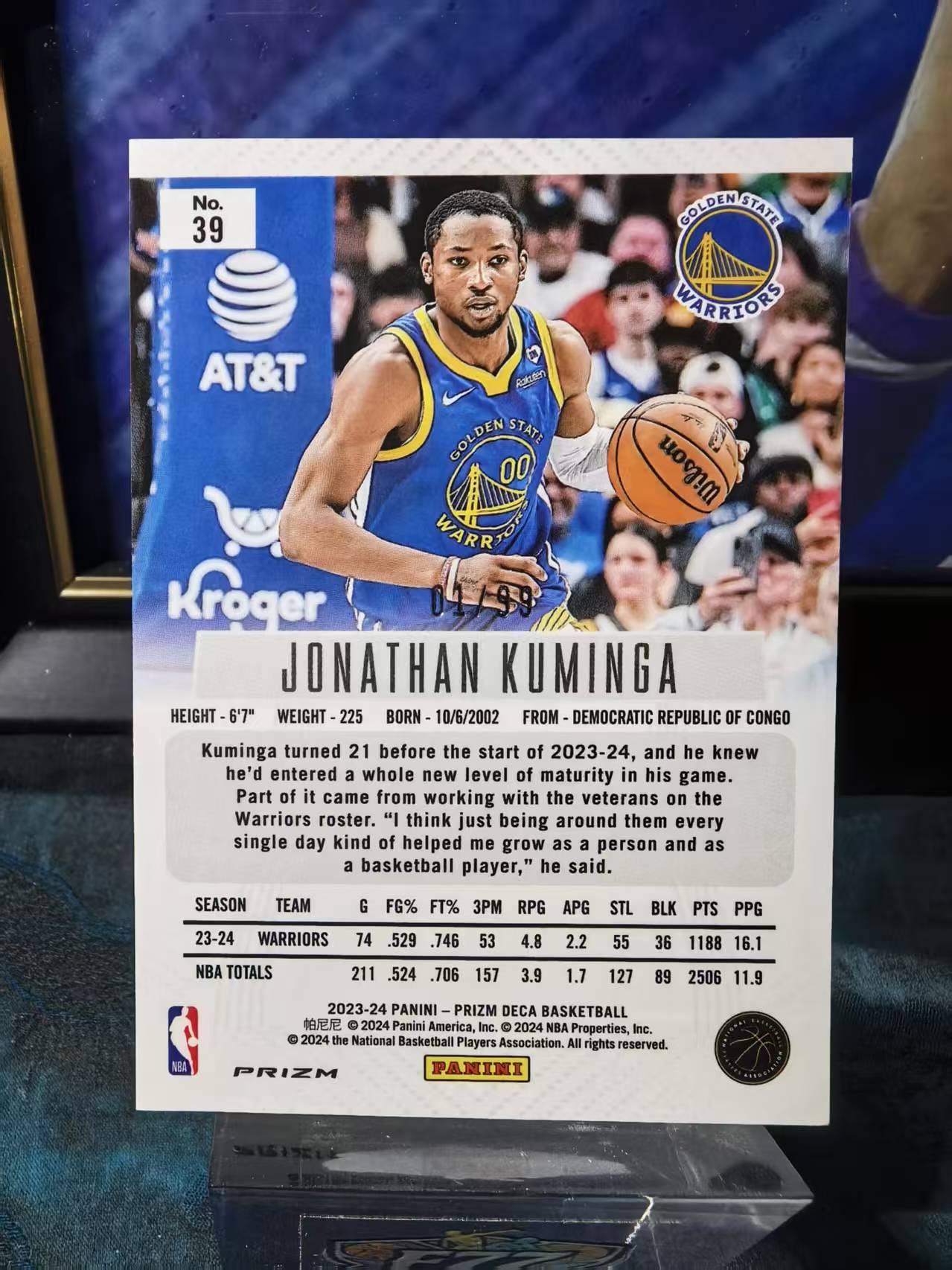 2023-24 Panini Prizm Jonathan Kuminga 复刻元年PZ系列 库明加 勇士 紫折 base /99编 收藏必备 利利