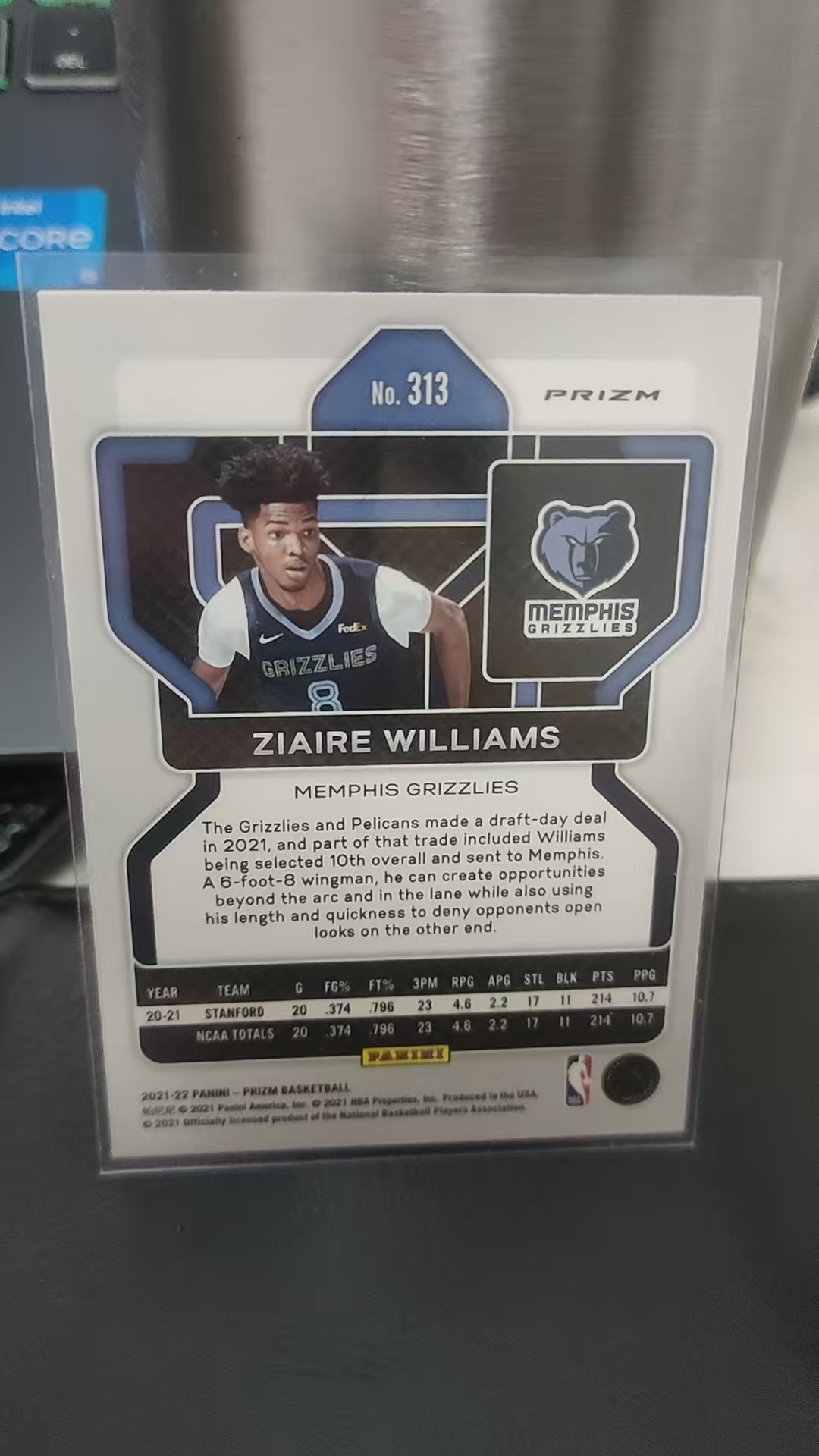 2021-22 Panini Prizm Ziaire Williams RC PZ 新秀 泡泡折 扎伊尔威廉姆斯 灰熊 篮 白边白角 不保卡品 卡品如图
