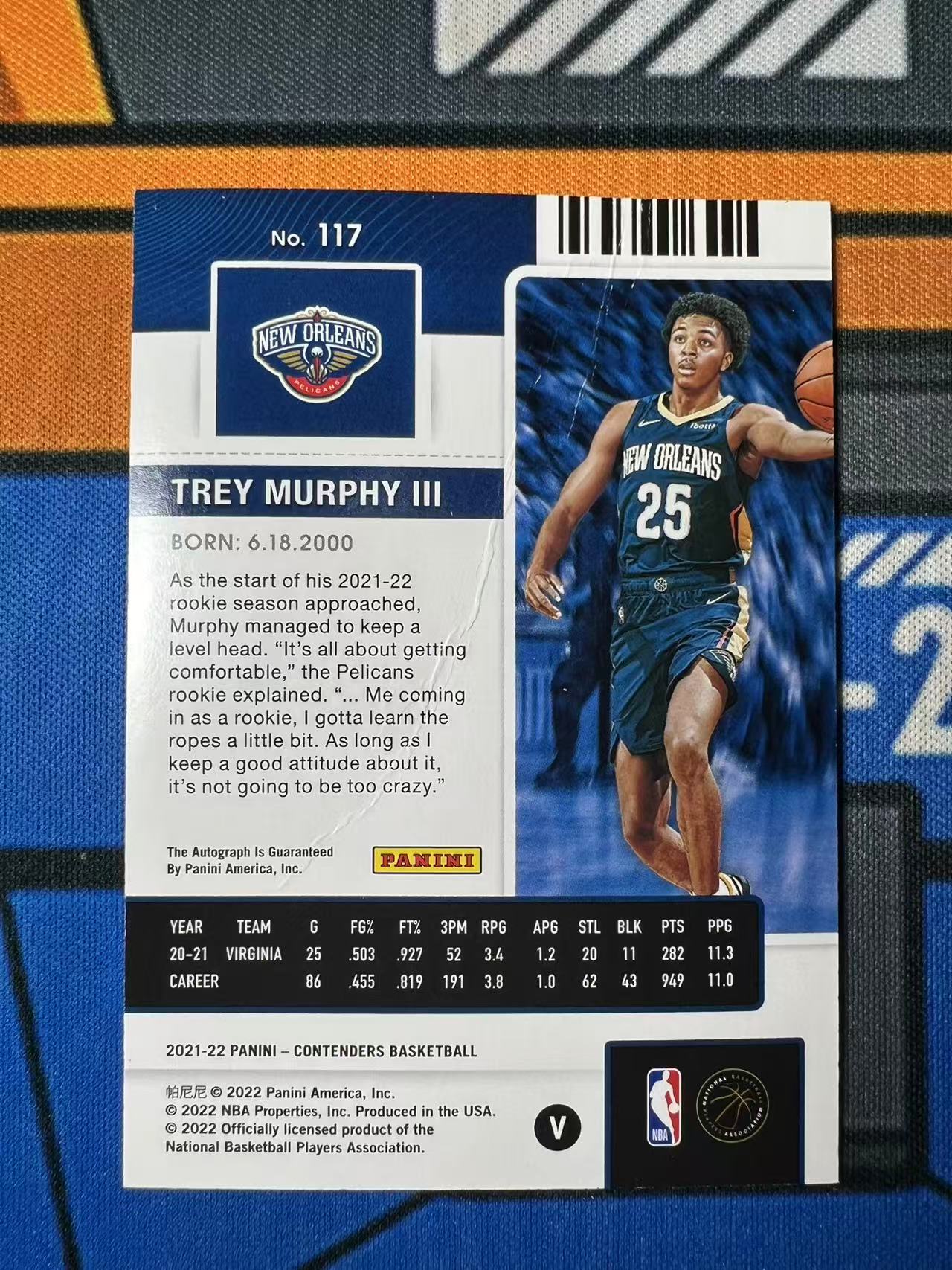 2021-22 Panini Contenders Trey Murphy III RC 【GT拍卖】鹈鹕 新秀 球票 特雷 墨菲三世 签字 卡签 68/99 有明显折线 卡品如图