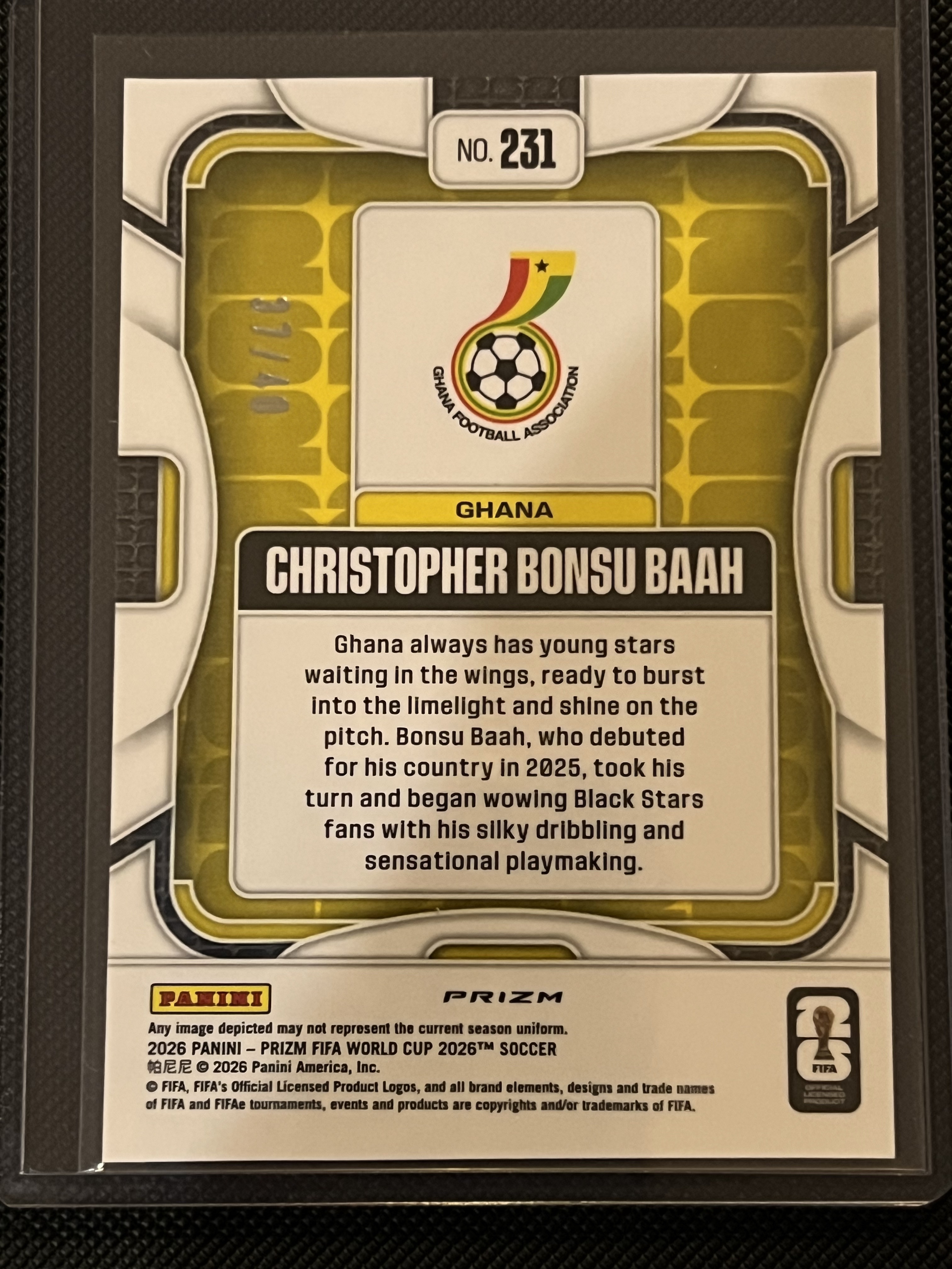2026 Panini Prizm World Cup Christopher Bonsu Baah #231 加纳 克里斯托弗·邦苏·巴阿 40编 蓝平行 折射卡!!2026年世界杯 加纳球员!!