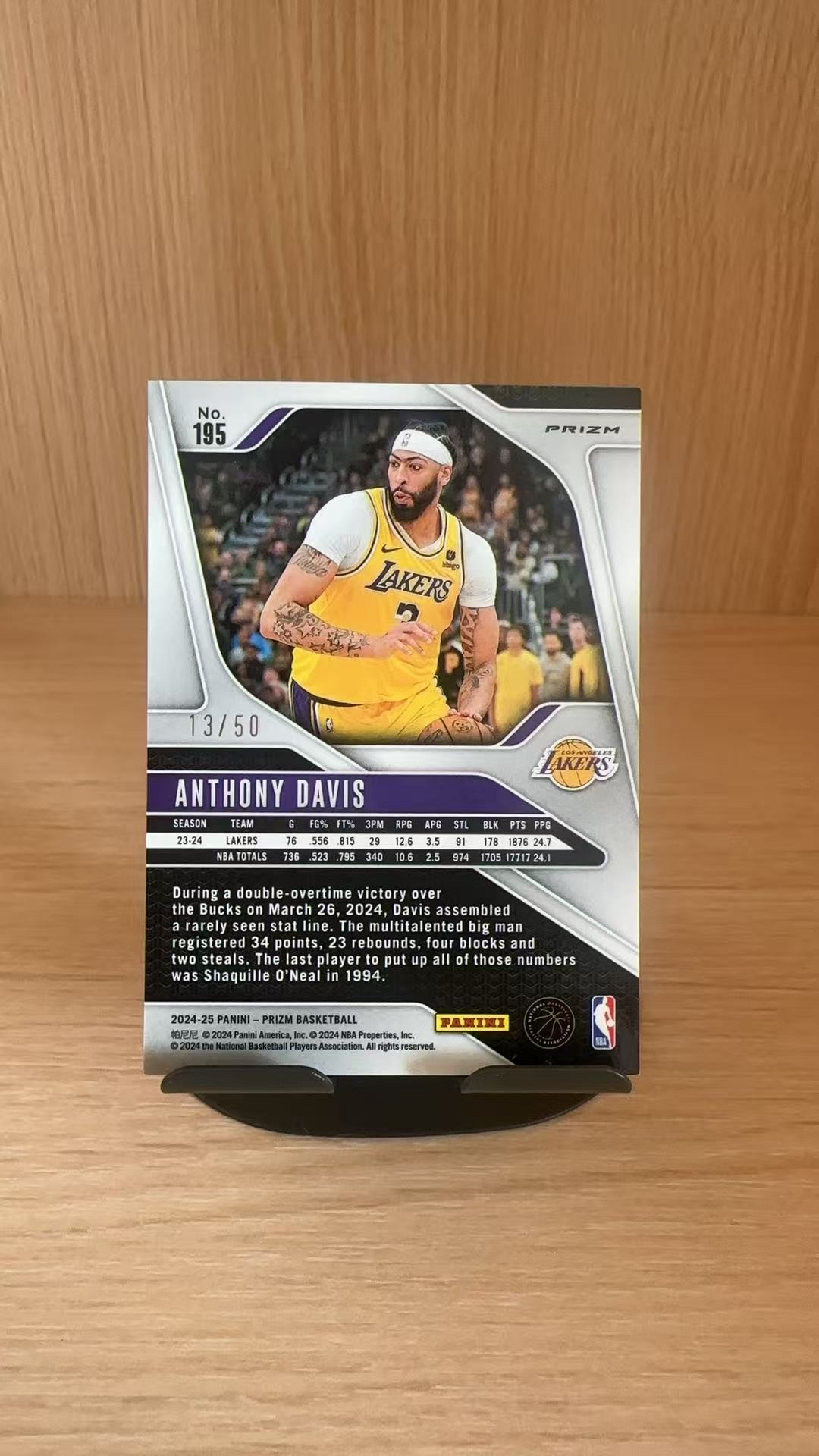 2024-25 Panini Prizm Anthony Davis #195PZ 湖人 安东尼戴维斯 浓眉 粉泡泡折 13/50编 卡品如图