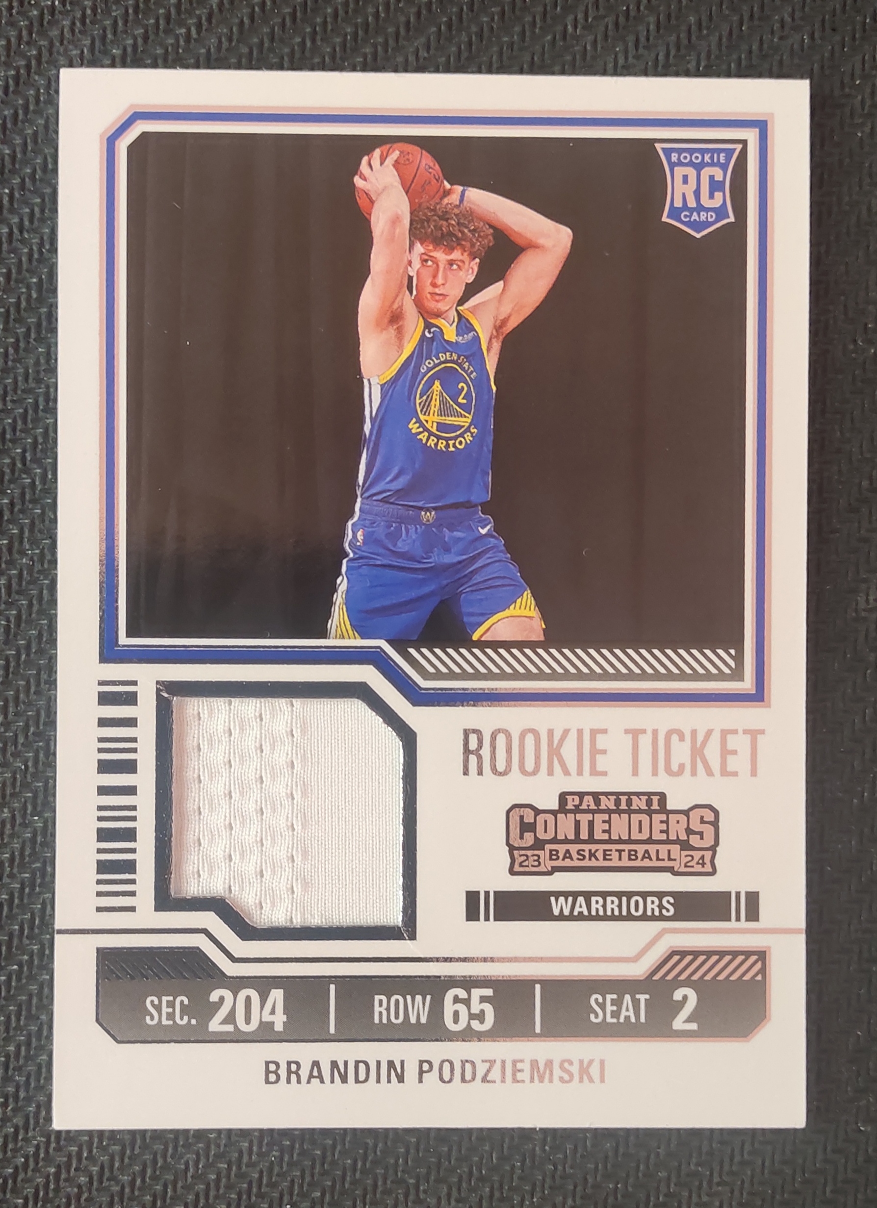 2023-24 Panini Contenders Brandin Podziemski RC 布兰丁 波杰姆斯基 勇士 新秀 球票 小窗 球衣 物料 切割 瑕疵如图
