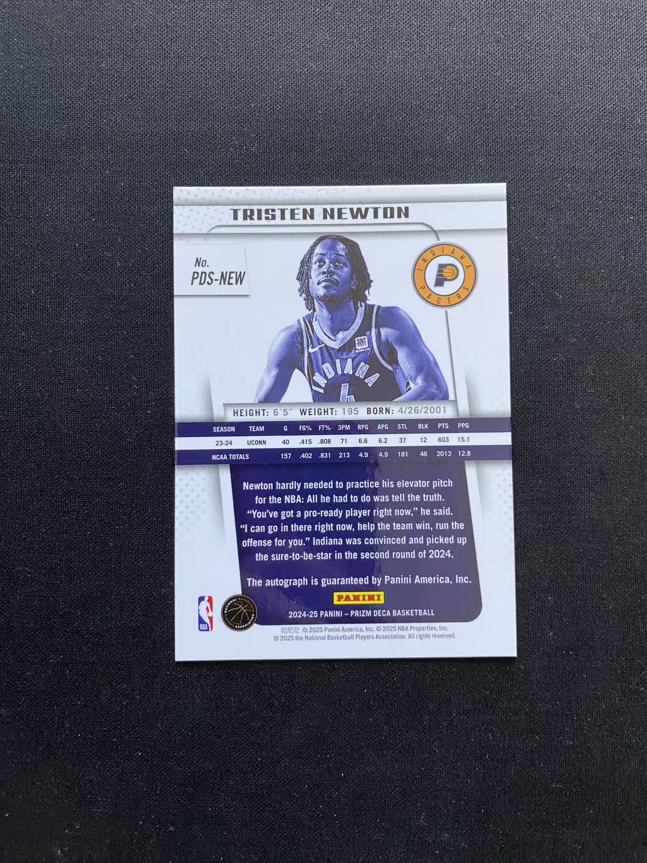 2024-25 Panini Prizm Tristen Newton RC pz 特里斯坦 牛顿 新秀rc 签字 贴签【king#4】