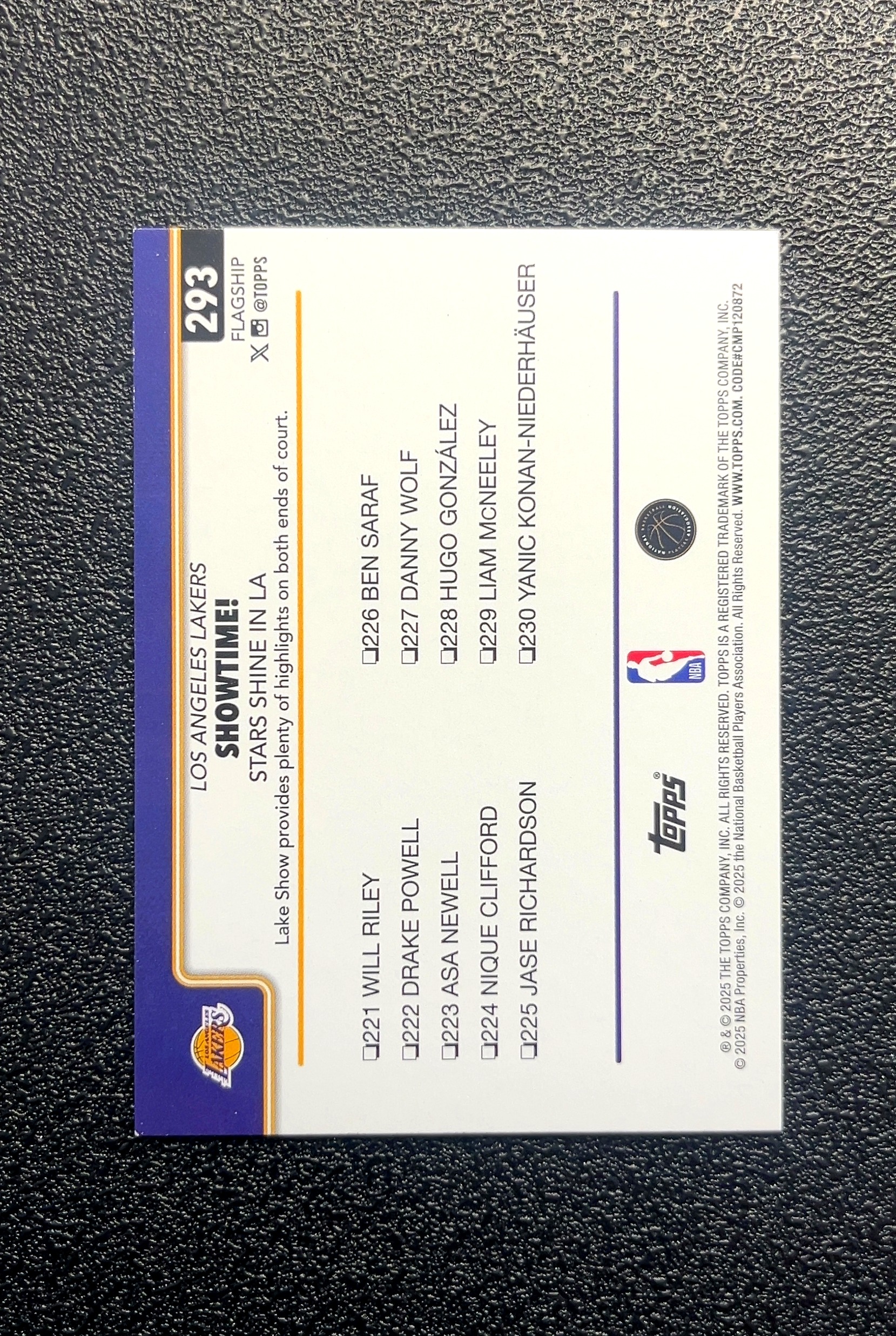 【小白1%代卖】2025 Topps Showtime Stars Shine in LA 洛杉矶闪耀 卡品如图 高价值 #293 Los Angeles Lakers 0018#193