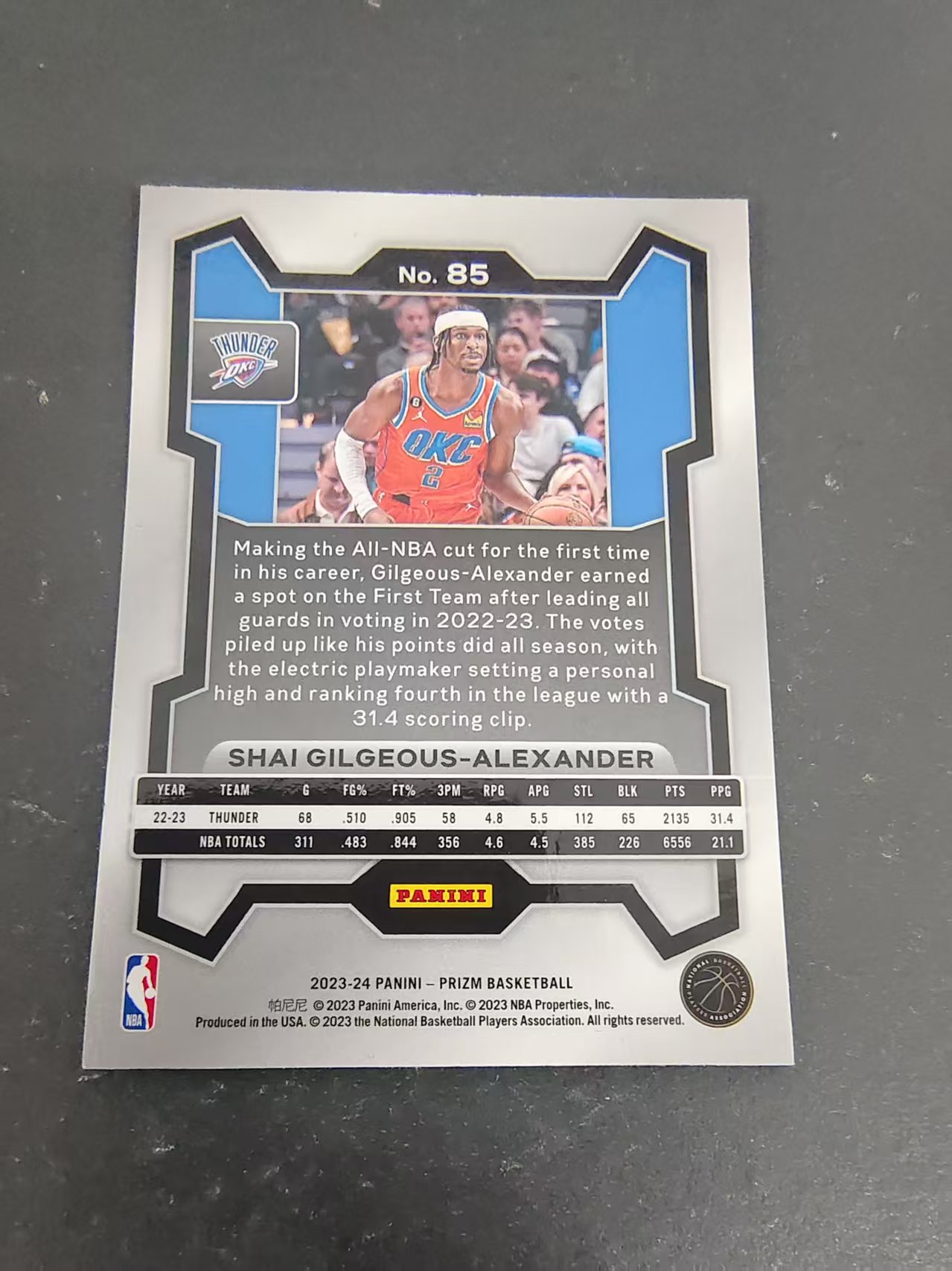 【可合并,不累计】2023-24 Panini Prizm Shai Gilgeous-Alexander 谢伊 吉尔杰斯 亚历山大 雷霆 PZ 划痕 边角微瑕 #85