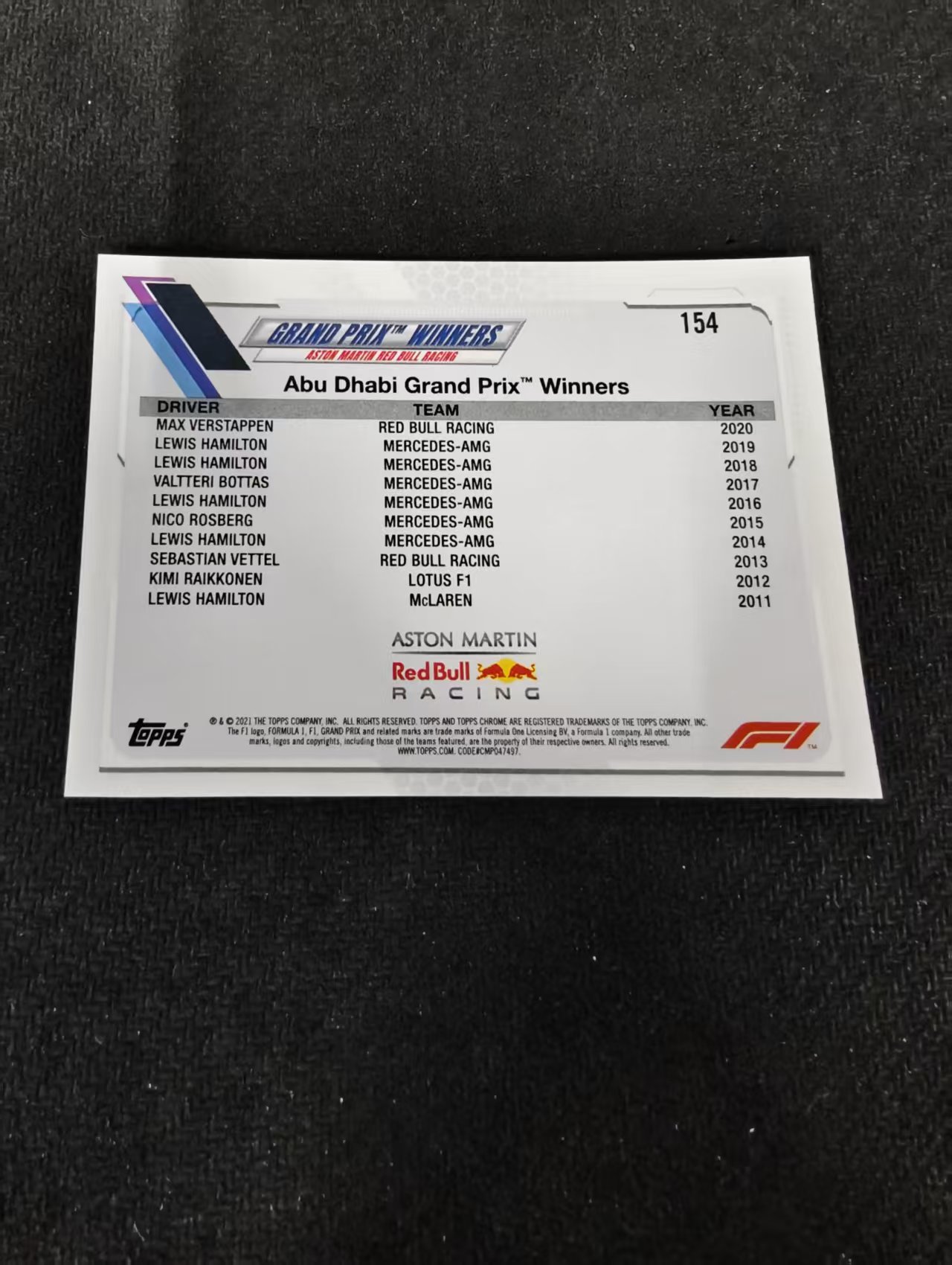 2021 Topps Chrome Max Verstappen F1 维斯塔潘 红牛 划痕 边角瑕疵 #154