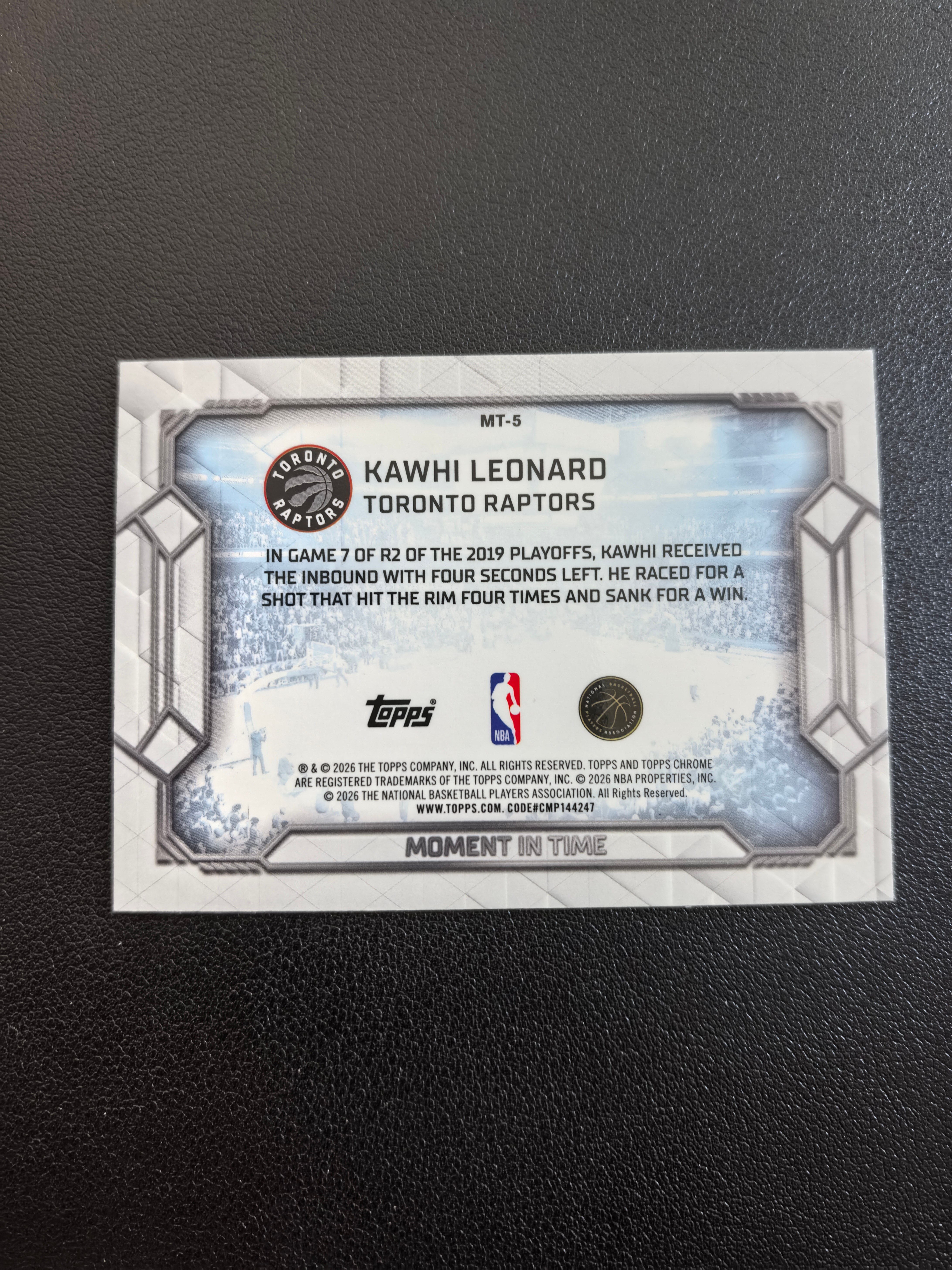 2025-26 Topps Chrome Update Kawhi Leonard 猛龙 科怀伦纳德 Moment In Time 时刻特卡 选图经典 卡品如图 七哥