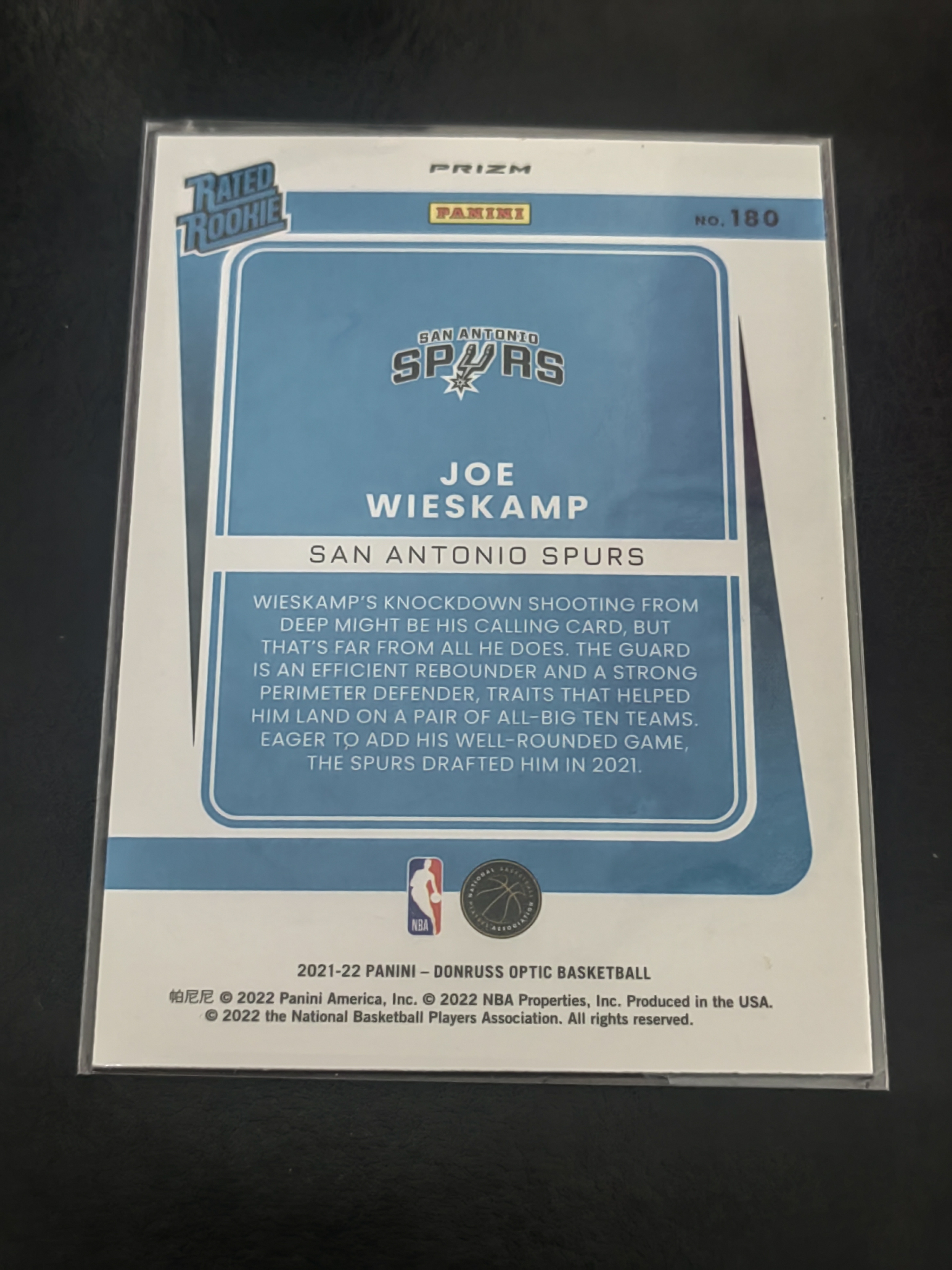 2023-24 Panini OPTIC DONRUSS Joe Wieskamp RC OP 鱼鳞折 新秀 乔·维茨坎普 马刺 猛龙 开拓者 奇才 篮 白边白角 不保卡品 卡品 如图