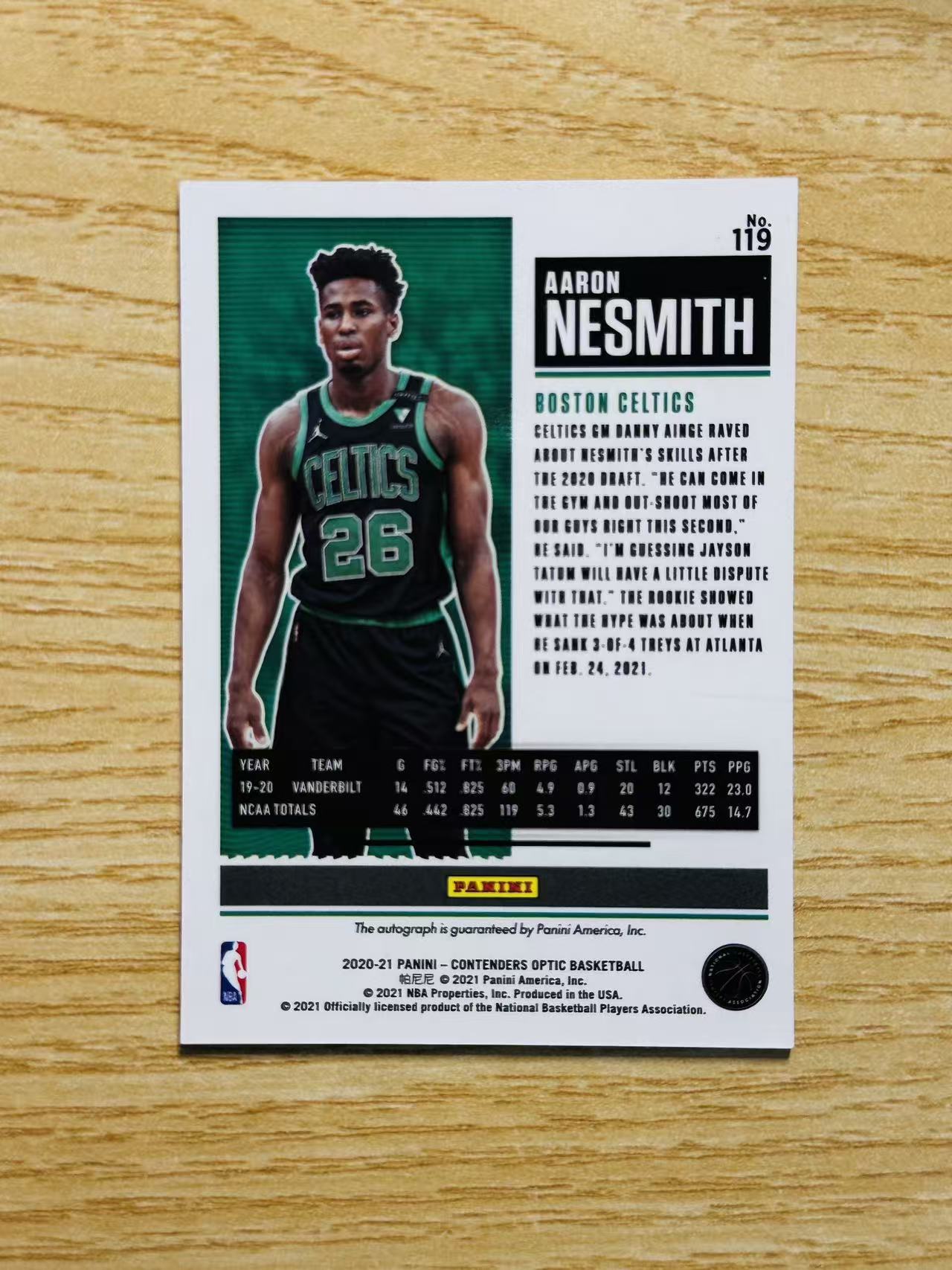 2020-21 Panini Contenders Optic Aaron Nesmith 嘿嘿代卖 球票 optic 阿隆 内史密斯 新秀 RC 签字 卡签 银折 凯尔特人 实卡精美 收藏必备