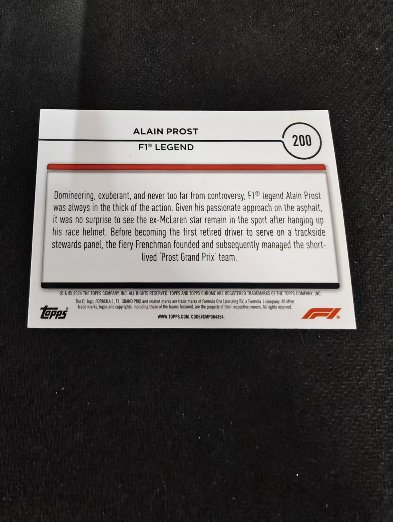 2024 Topps Chrome F1 alain prost 阿兰 普罗斯特 划痕 边角瑕疵 #200
