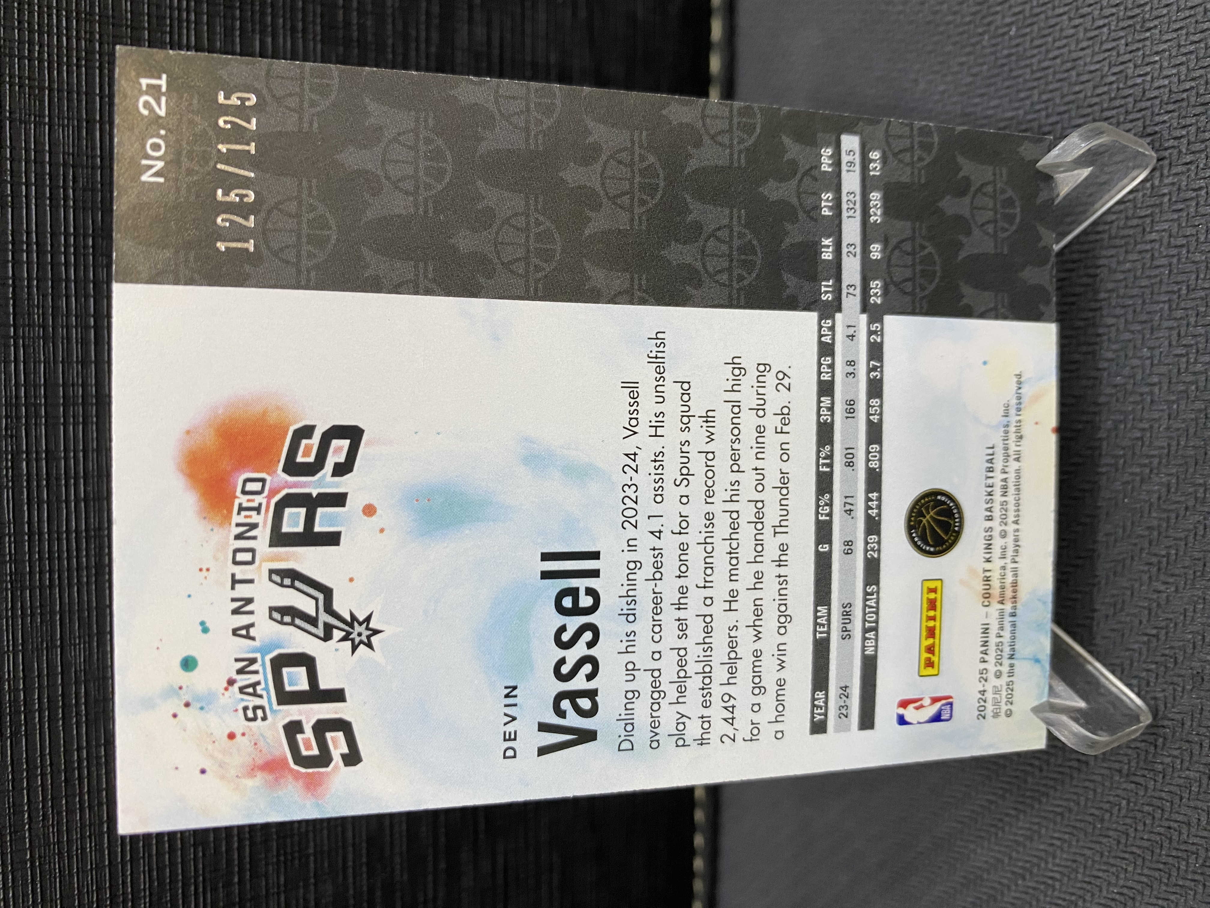 2024-25 Panini Court Kings Devin Vassell 油画 折射 酒红折 125编 尾编 马刺 德文 瓦塞尔 收藏必备 卡品如图 -老道-【乌苏拍卖】
