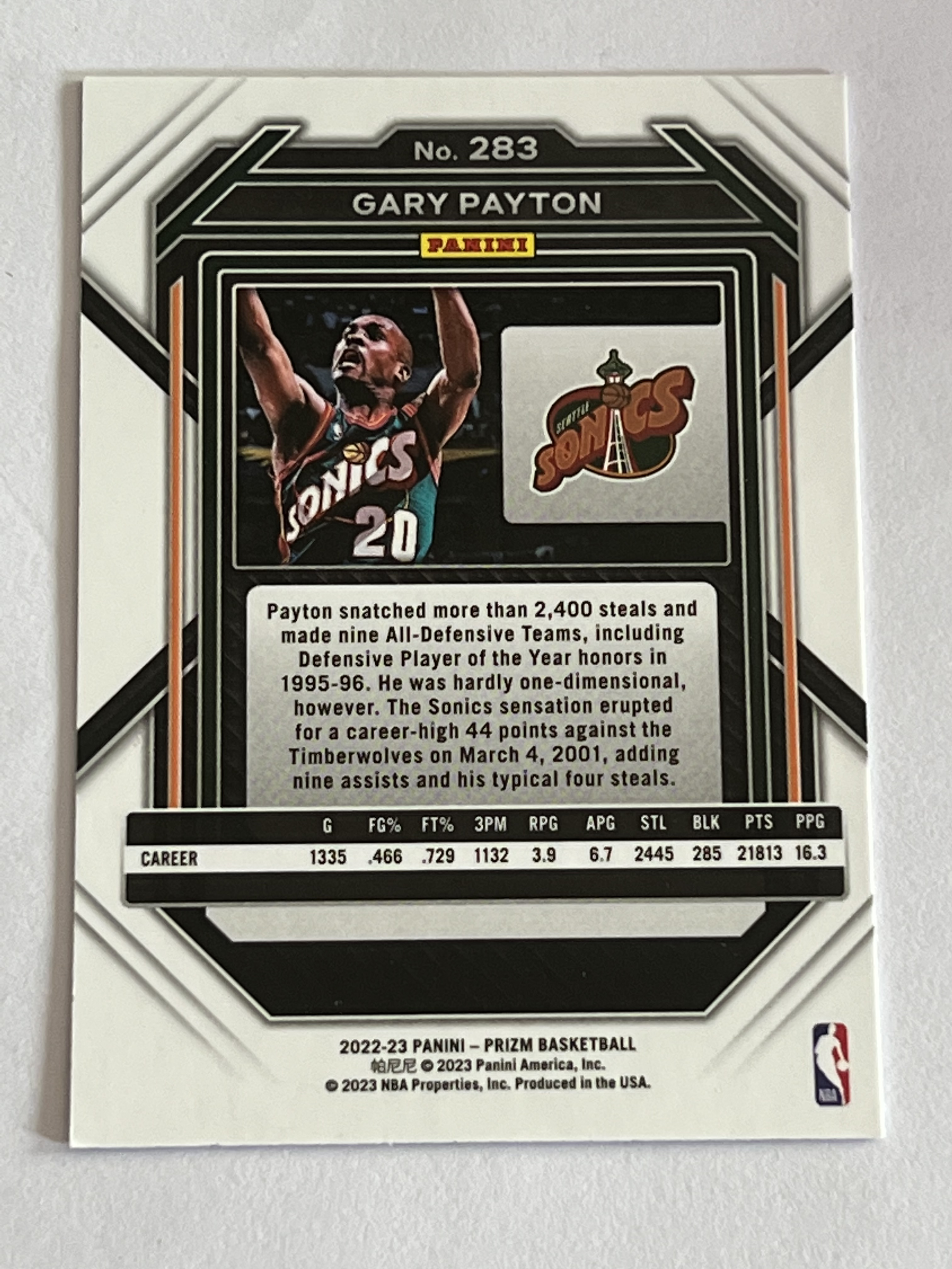 2021-22 Panini Prizm Gary Payton 加里 佩顿 手套 超音速队 《 热门球星 收藏必备 》 凑套必备 实卡精美 #283
