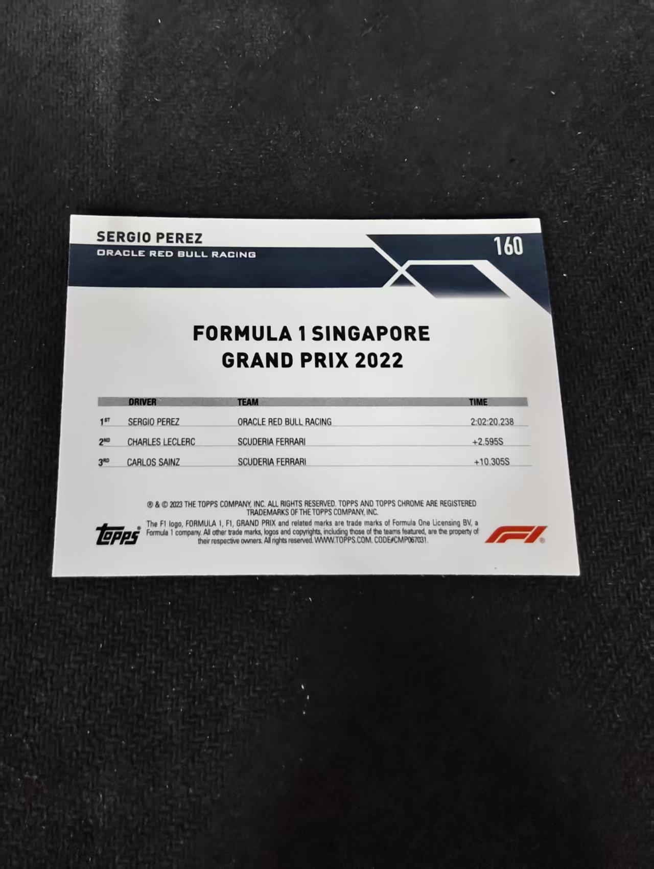 2023 Topps Chrome F1 Sergio Perez 塞尔吉奥 佩雷兹 佩雷斯 红牛 划痕 边角瑕疵 #160