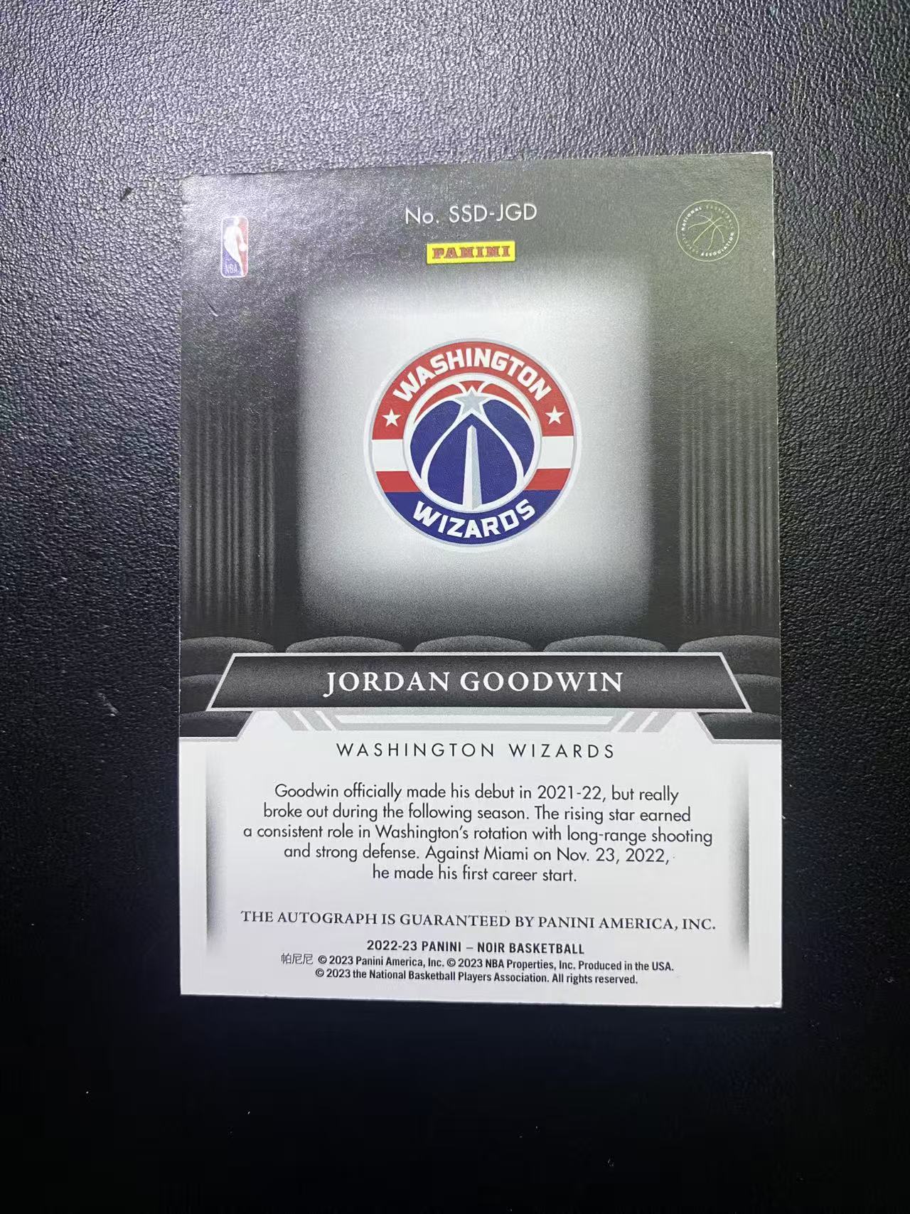 2022-23 Panini Noir Jordan Goodwin 奇才 新秀年 乔丹 古德温 荧幕首秀 签字 卡签 99编 卡品如图 值得收藏 阿升