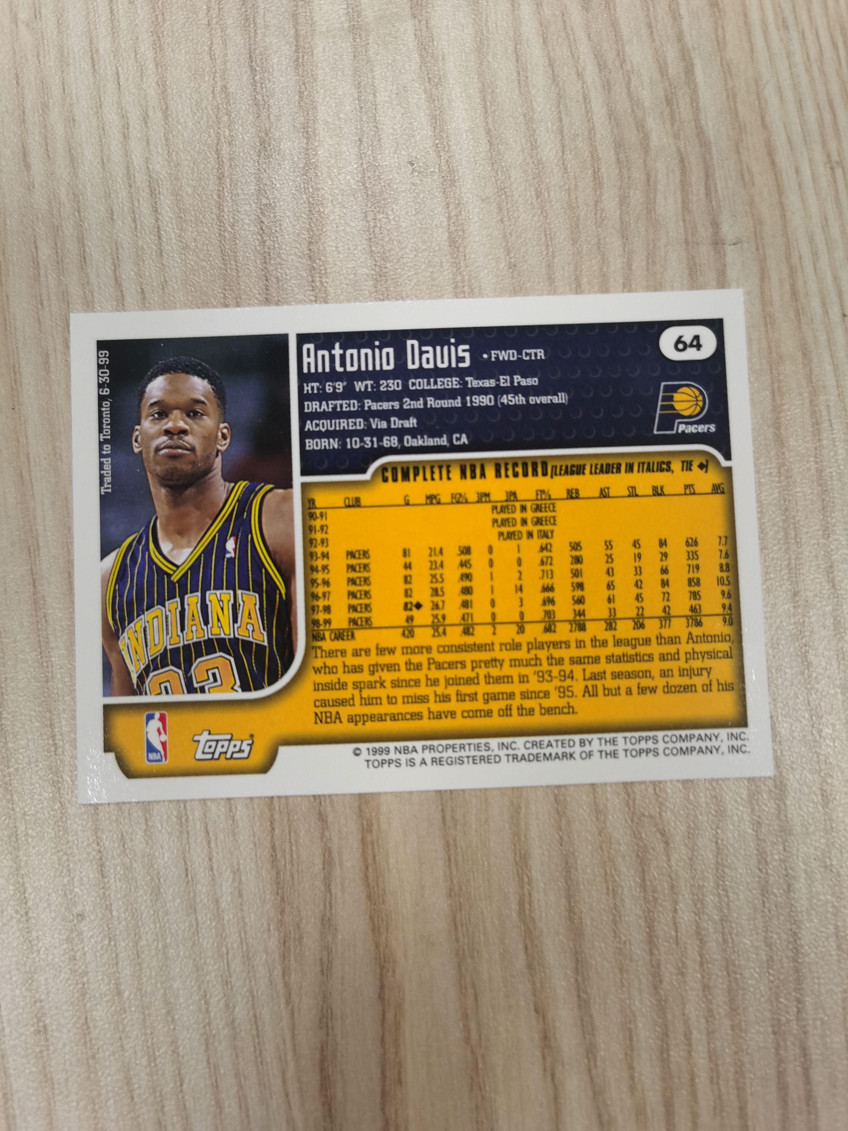 1999-00 Topps Base Antonio Davis 1999-00 安东尼奥-戴维斯 topps 金标 橙版 1届全明星 步行者 硬通货 极具收藏价值