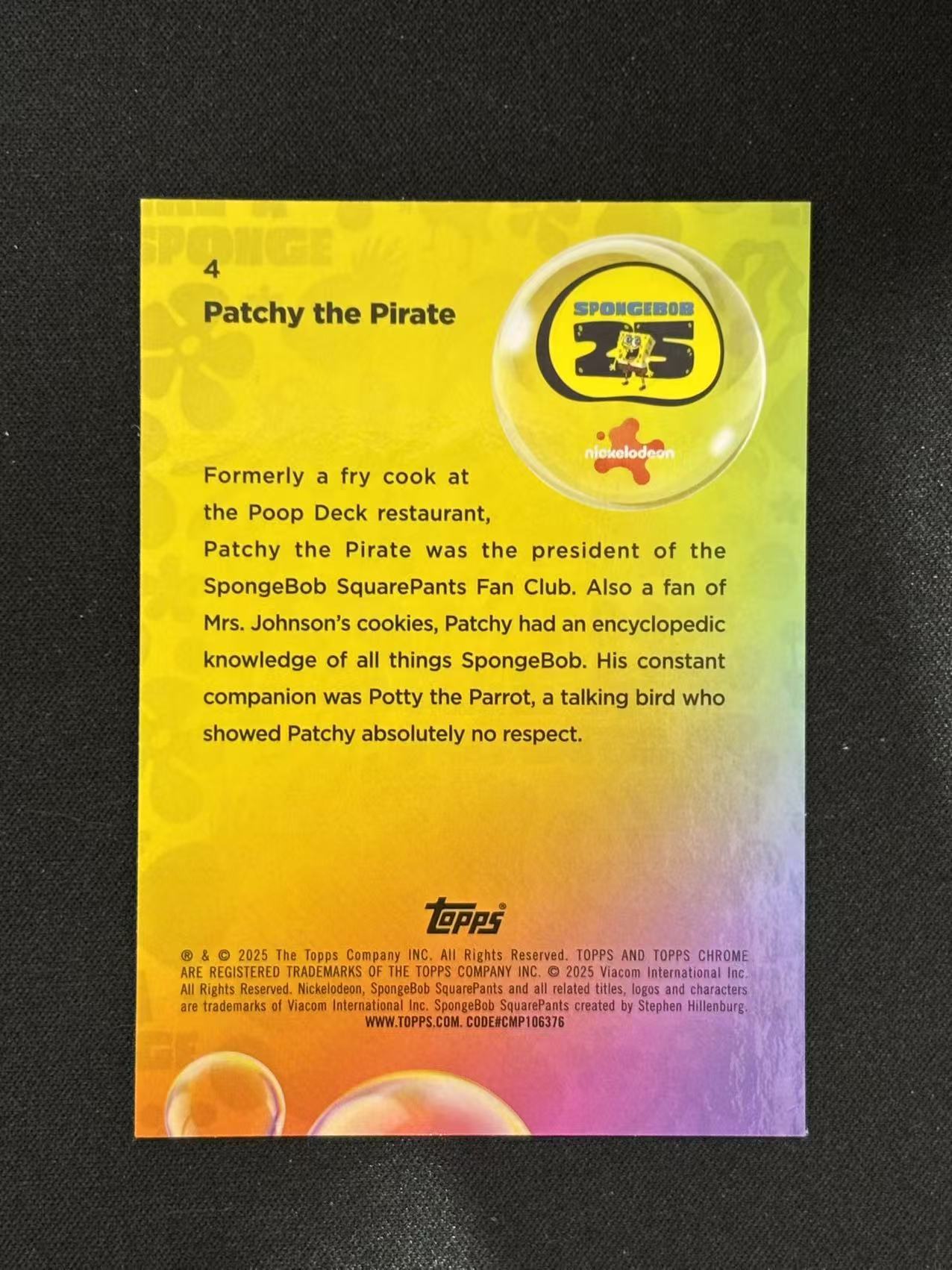 2025 Topps SpongeBob SquarePants Patchy the Pirate Chrome 海绵宝宝25周年 海盗帕奇 蓝折 /150编 - 果汁