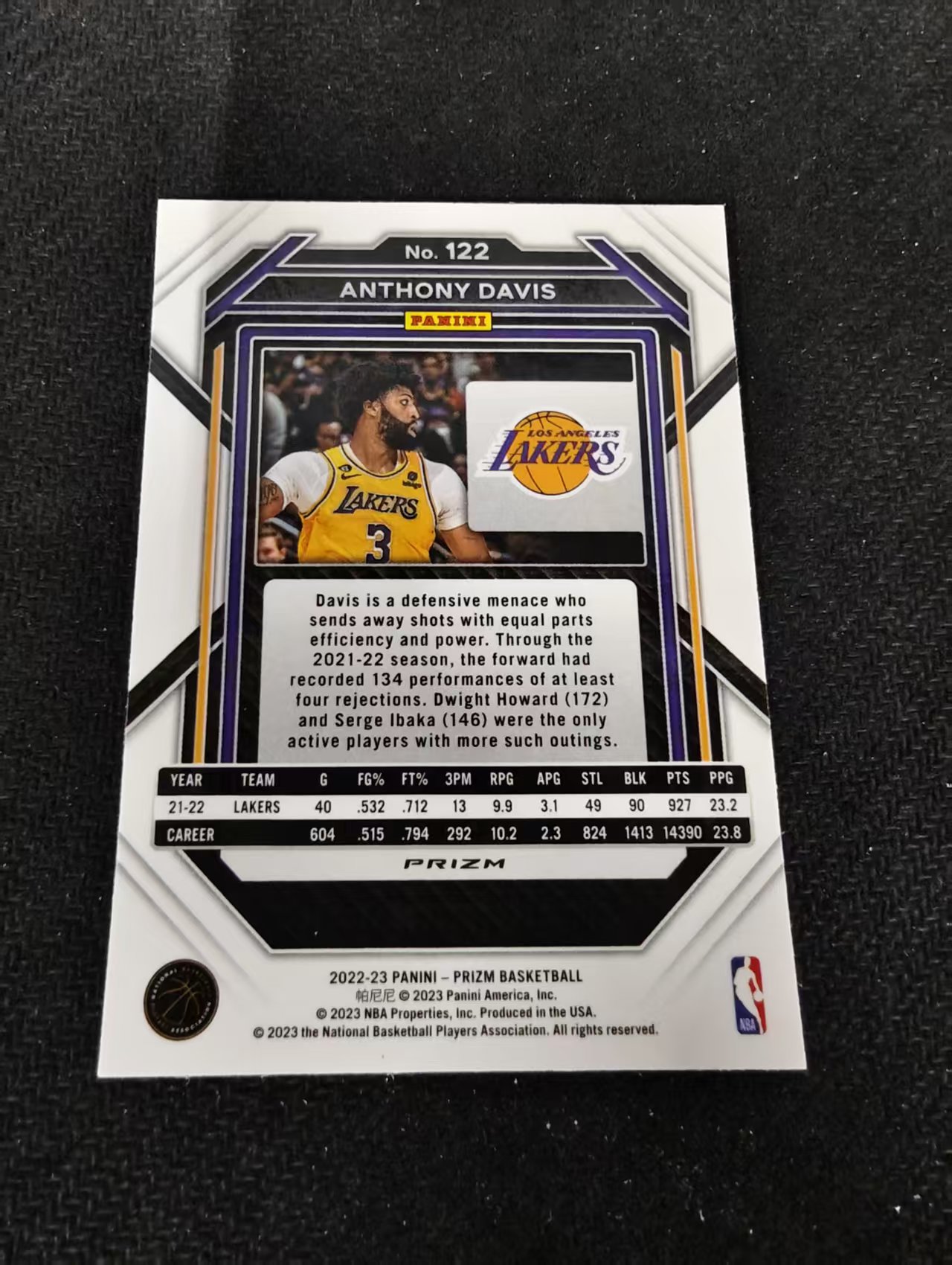 2022-23 Panini Prizm Anthony Davis 安东尼 戴维斯 浓眉 湖人 红波纹 PZ 划痕 边角瑕疵 #122