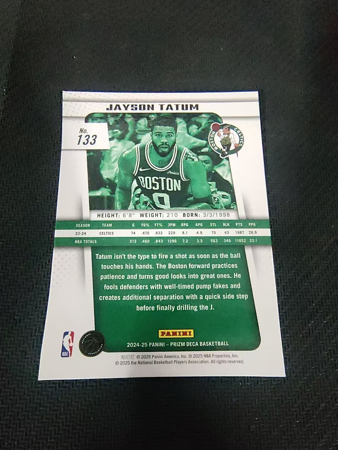 【可合并,不累计】2024-25 Panini Prizm Deca Jayson Tatum 复刻PZ 杰森 塔图姆 獭兔 凯尔特人 划痕 边角瑕疵 #133