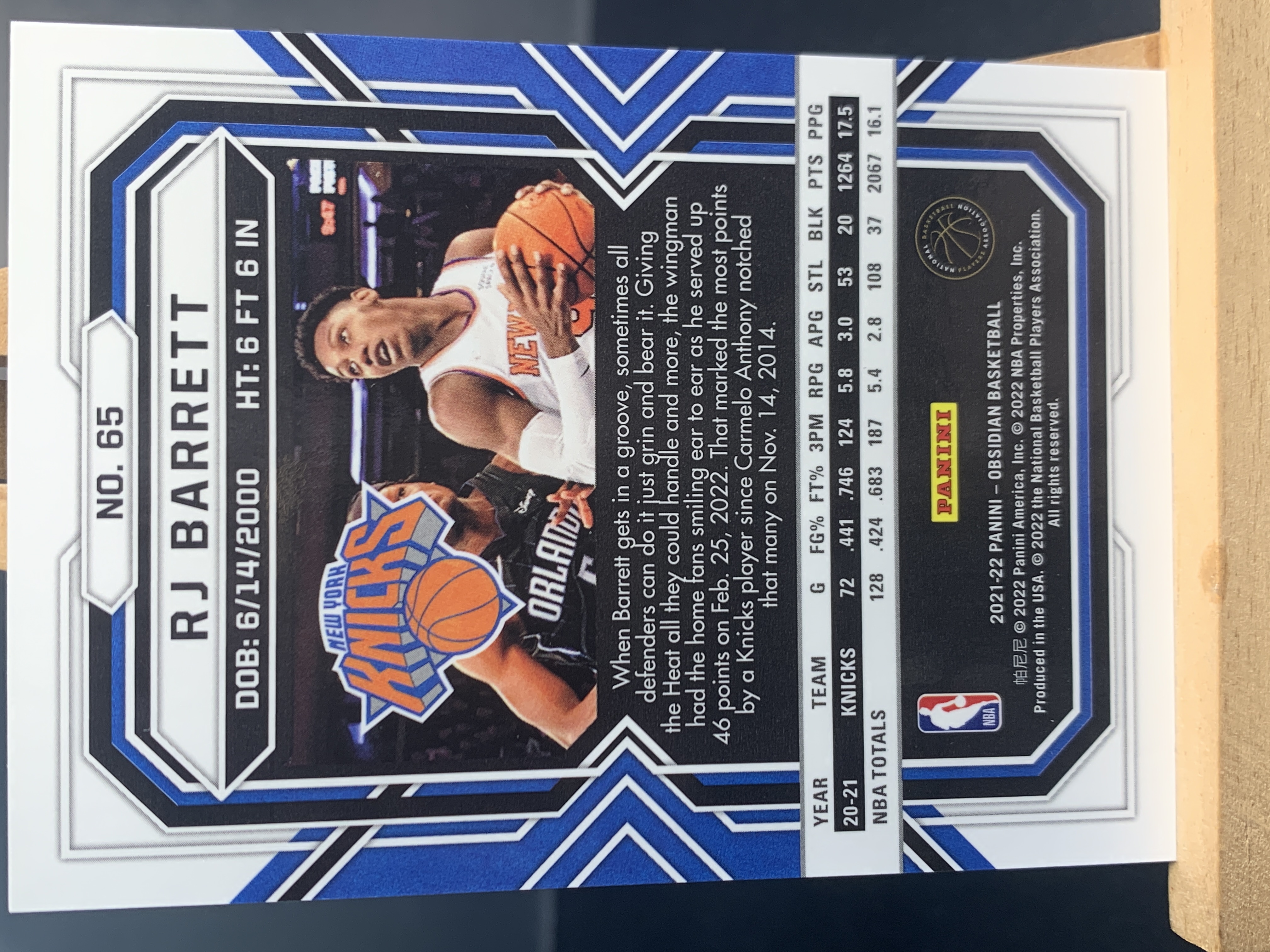 (A2) 2021-22 PANINI 黑曜石 折射 RJ 巴雷特 尼克斯 实卡好看 收藏凑套必备 卡品如图 !!!