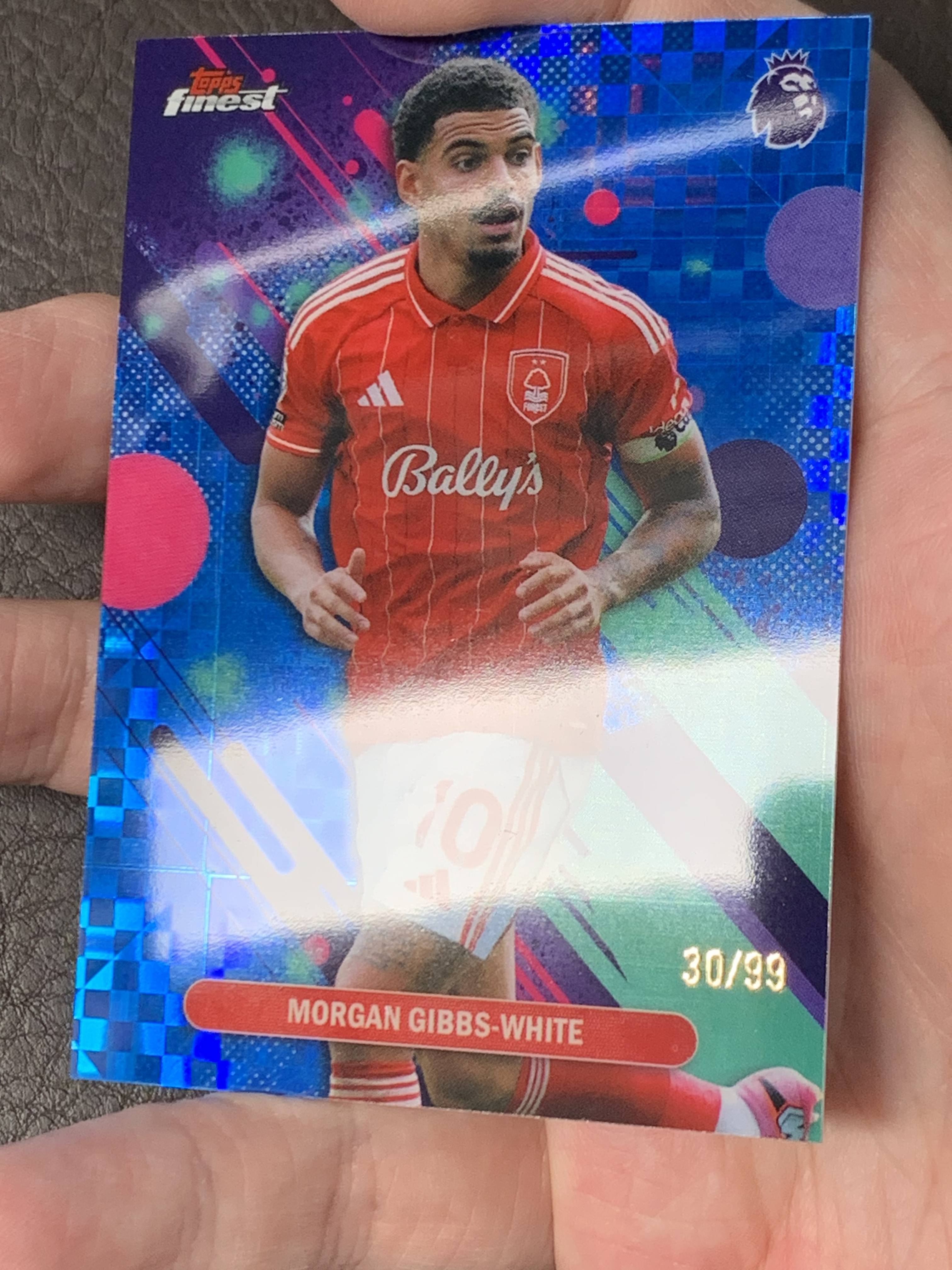 2026 Topps Finest Morgan Gibbs-White 英超 元年 吉布斯怀特 诺丁汉森林 英超 30/99编 尾编 蓝折