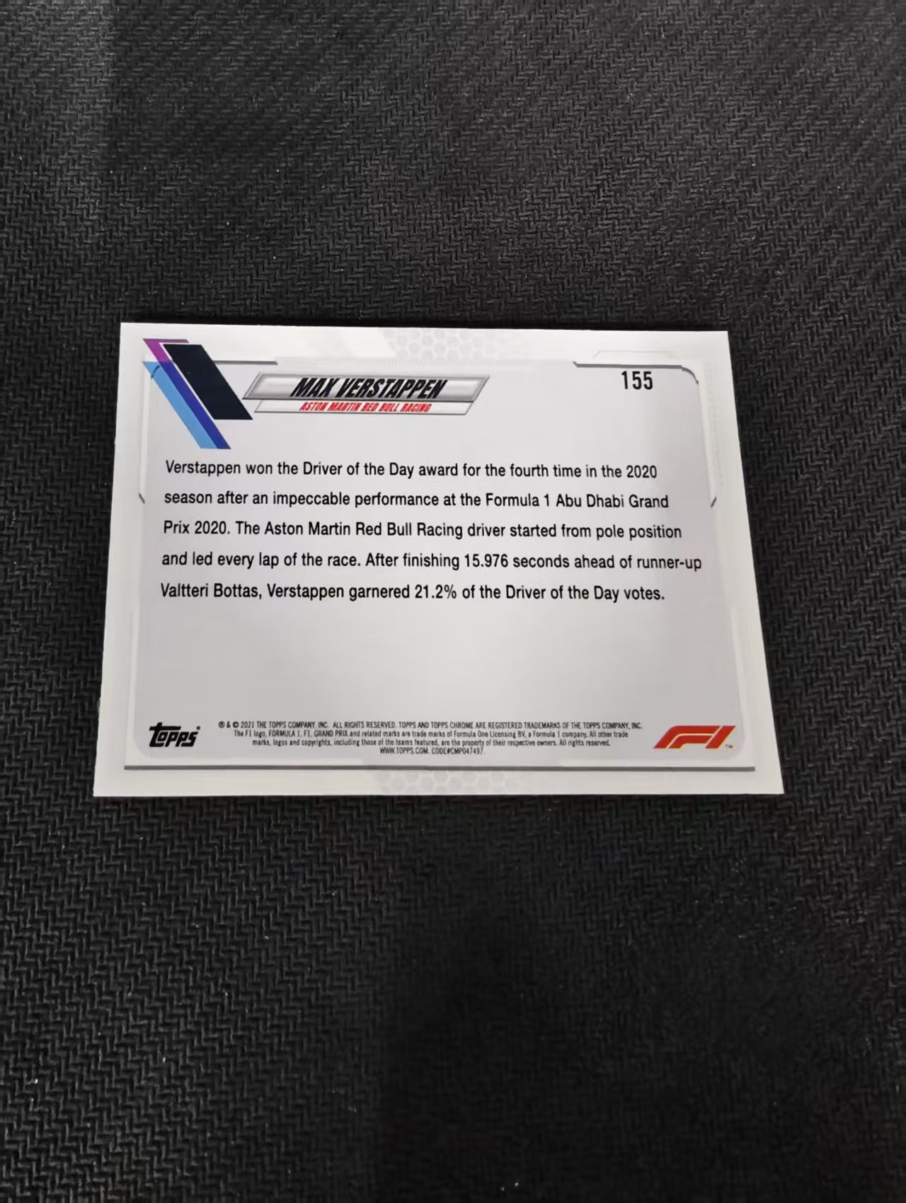 【可合并,不累计】2021 Topps Chrome Max Verstappen F1 维斯塔潘 红牛 划痕 边角瑕疵 #155