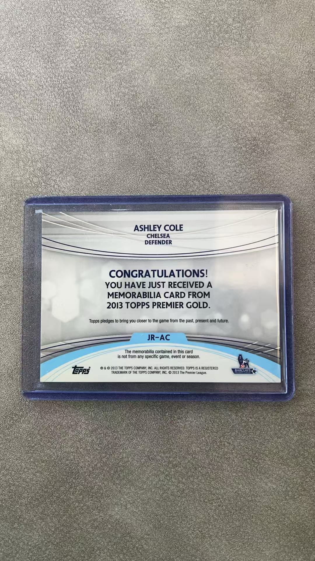 6524【330球星卡实体店代卖】2013 Topps Premier Gold 阿什利 科尔 Ashley Cole 切尔西 小窗球衣实物 仅顺丰寄付 (UK23)