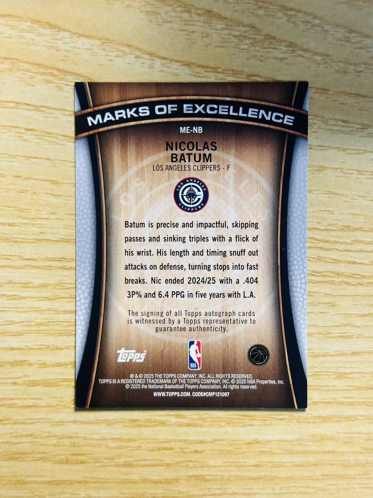 2025 Topps Topps/NBA Starting 5 Nicolas Batum 尼古拉斯 巴图姆 雷霆 签字