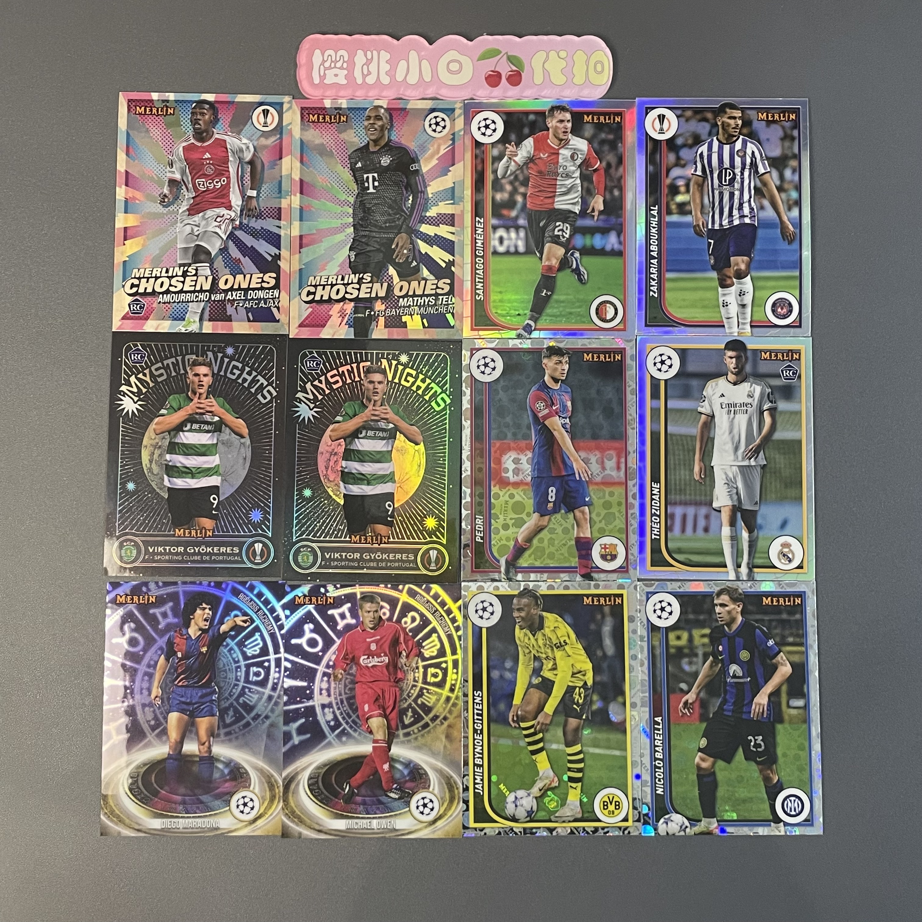 2023-24 Topps Merlin chrome 多人 樱桃小白 欧战 梅林 马拉多纳 欧文 哲凯赖什 佩德里 小齐达内 巫师特卡等 12张打包lot 卡品不保 默认微瑕 收藏必备【许克】