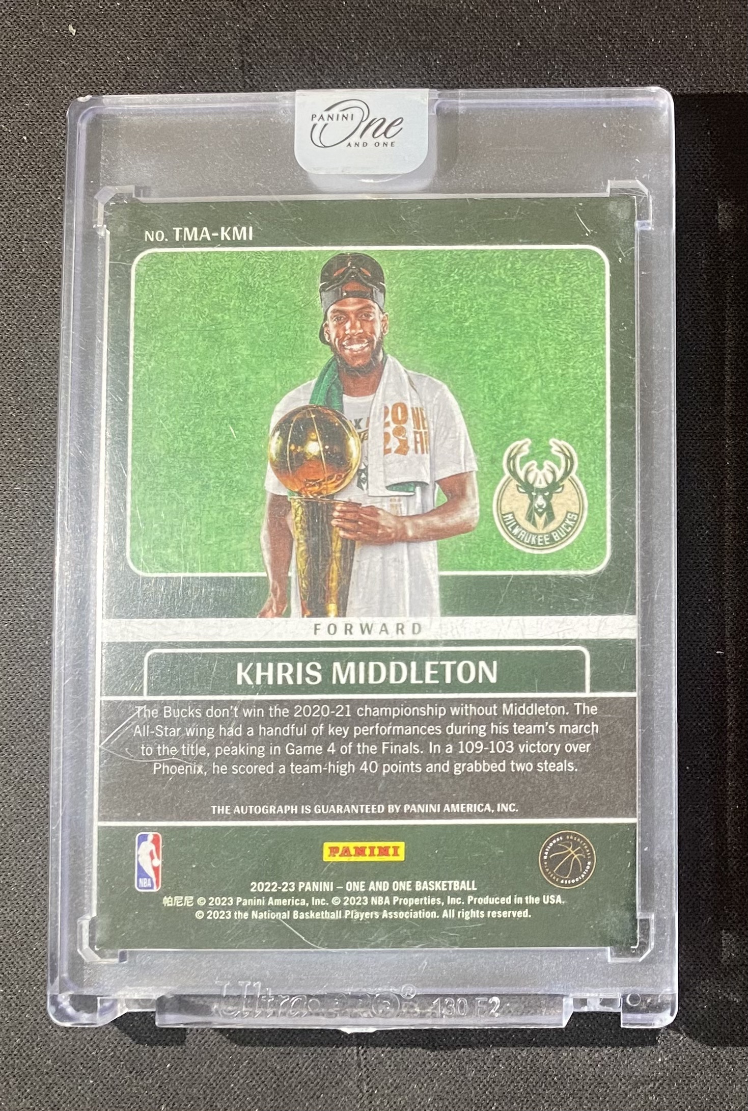 2022-23 Panini One and One Khris Middleton 【来拆波卡】雄鹿 克里斯 米德尔顿 OAO 时刻 捧杯 签字 卡签 紫平行 35编 原封砖 lf