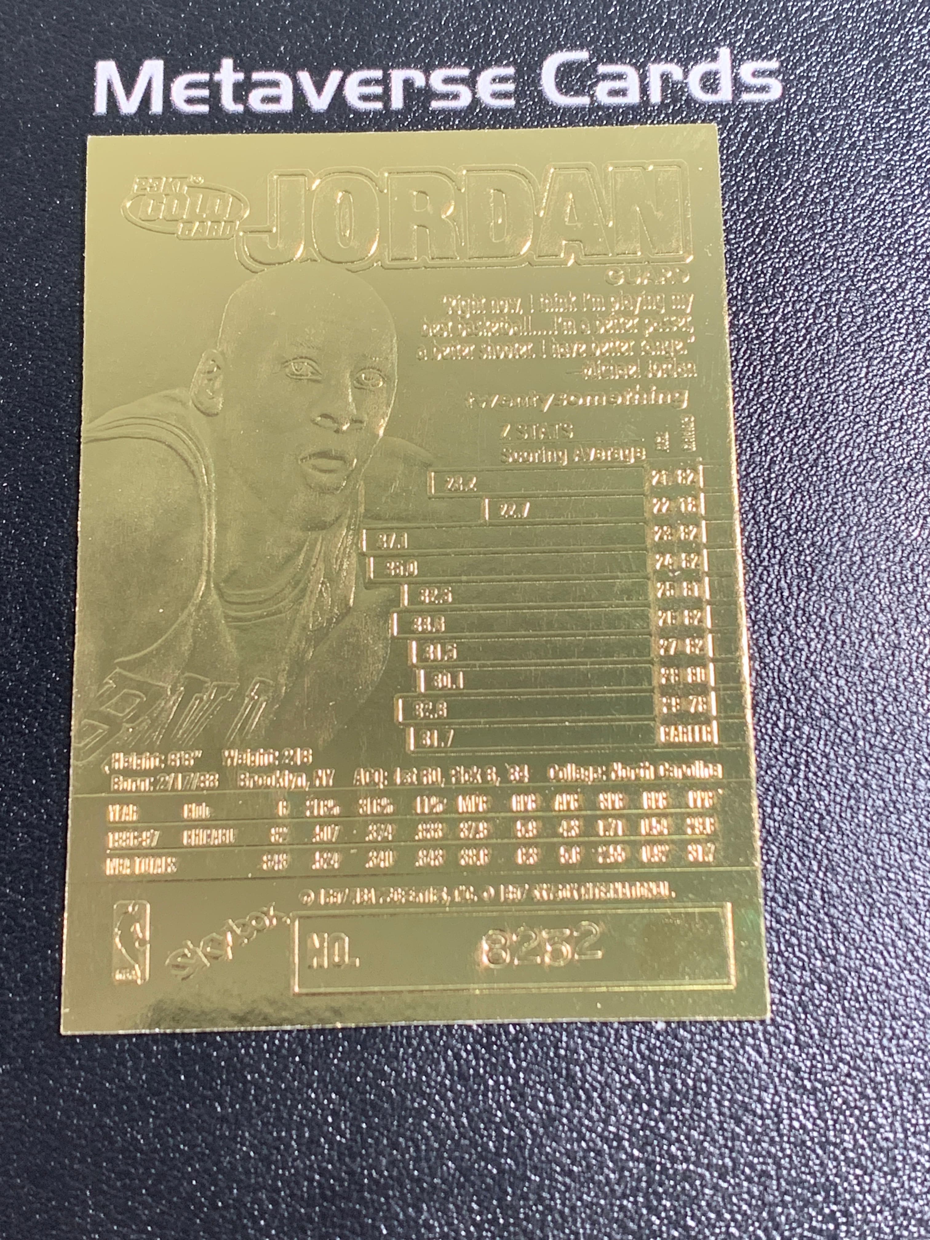 【元宇宙拍卖】张张总220:1997 SkyBox Z Force Michael Jordan 芝加哥公牛 迈克尔乔丹 飞人 篮球之神 23 Karat Gold 23K金浮雕 镀金 经典老特 No.8252 瑕疵如图 收藏必备