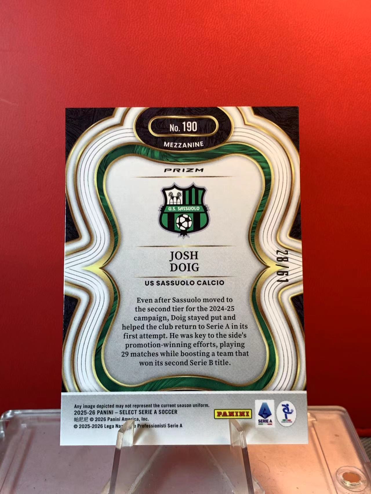 (詹叔代拍)2025-26 Panini Select 意甲se Josh Doig 多伊格 萨索洛 28/61编 帕尼尼logo折 折射 卡品如图 顺丰寄付 泰山