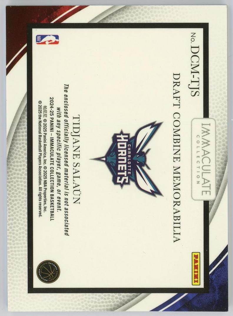 2024-25 Panini Immaculate Tidjane Salaun RC 提贾尼萨隆 新秀 爱咪咪 99编 球衣 物料 联合实训 黄蜂 卡品如图 0KM4/11.27