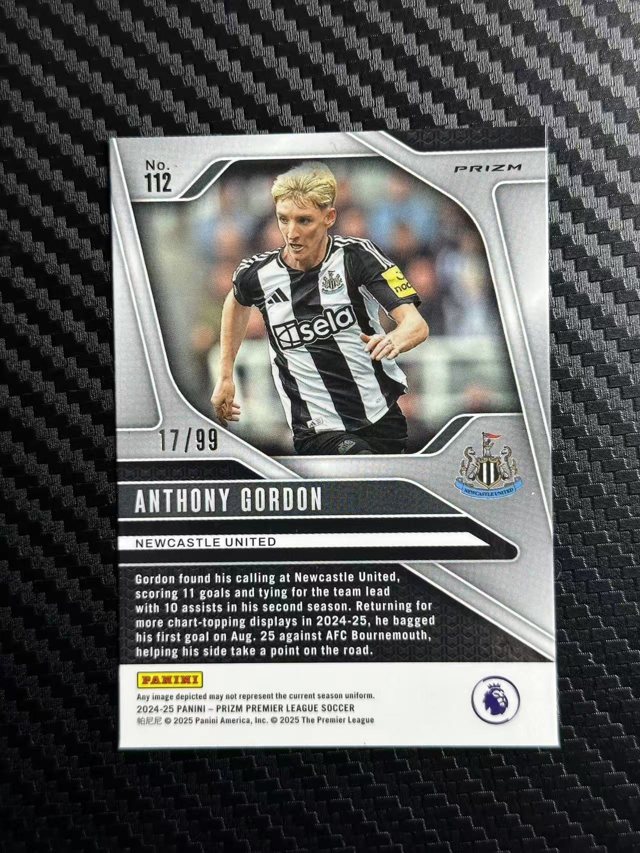 2024-25 Panini Prizm Anthony Gordon 安东尼 戈登 纽卡斯尔 蓝泡泡折 折射 17/99编 PZ英超 卡品如图 拍前看描述