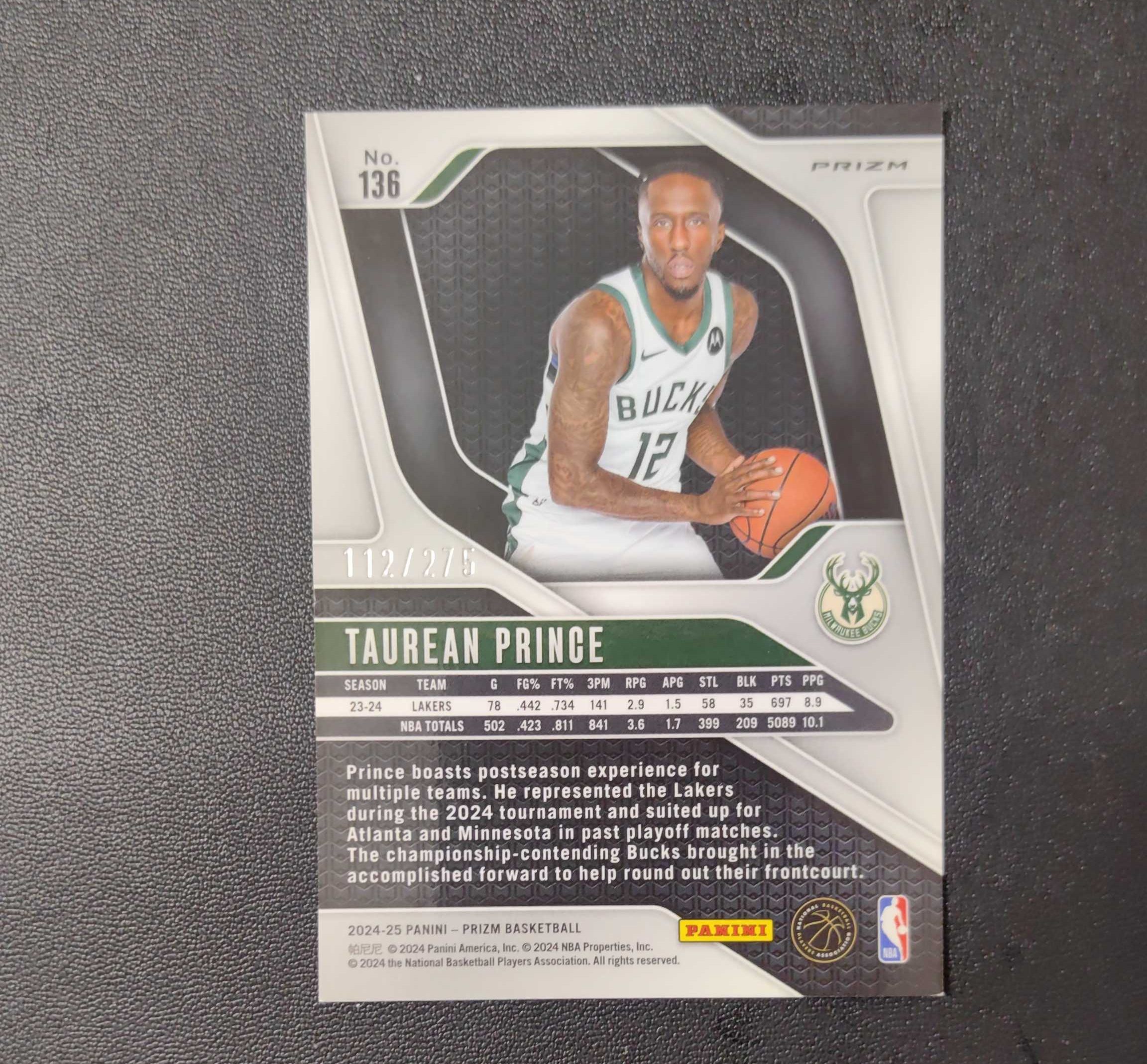 2024-25 Prizm Taurean Prince PZ 雄鹿 陶林 普林斯 275编 白镭射折 东契奇 sga 库里 文班亚马 詹姆斯 湖人 勇士 马刺