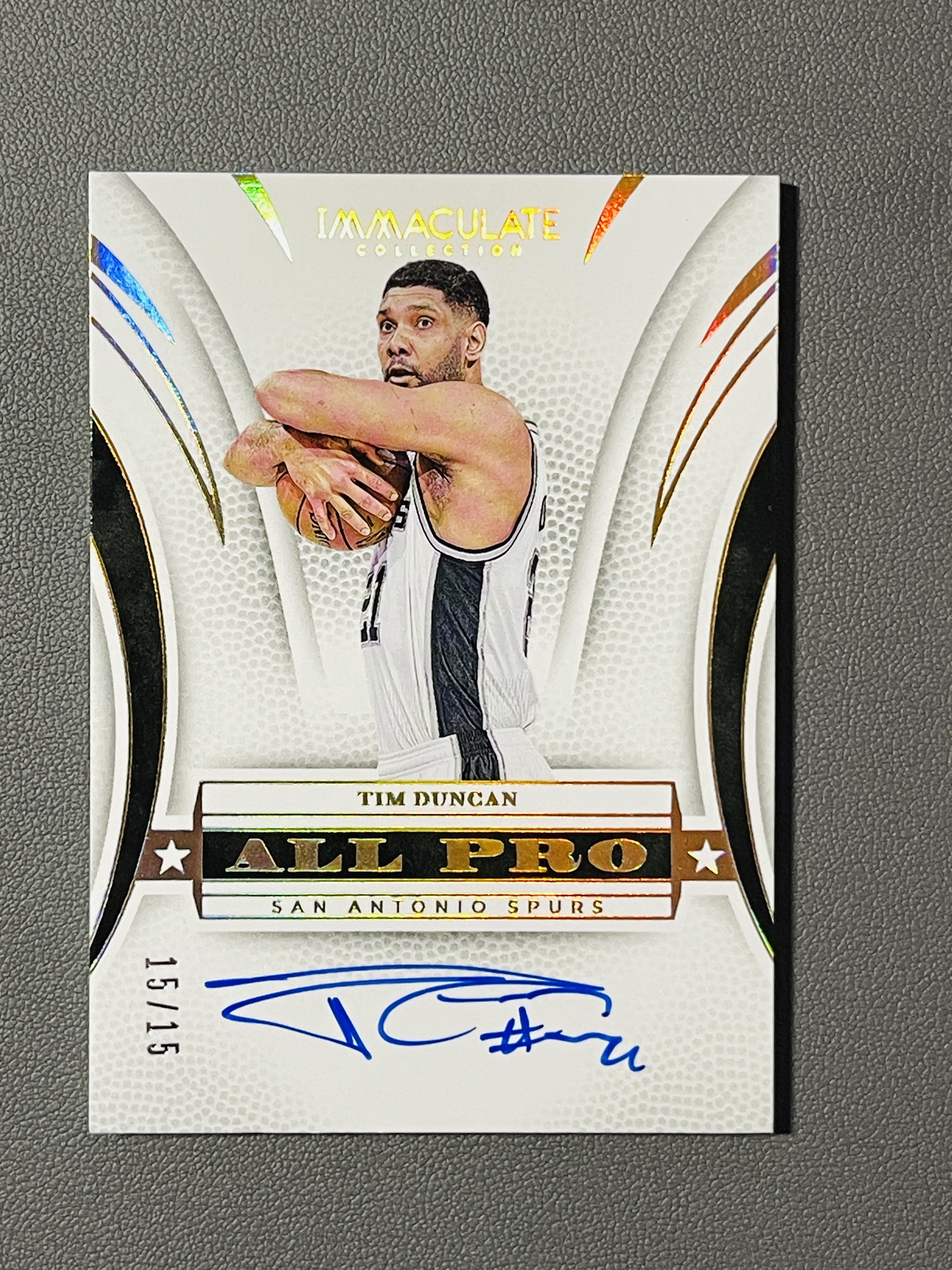 2024-25 Panini Immaculate Tim Duncan 【鲸鱼卡社】YKD 马刺名宿 邓肯 15/15编 尾编 镜面all pro 金色 单一平行SP 签字 卡签 详见描述