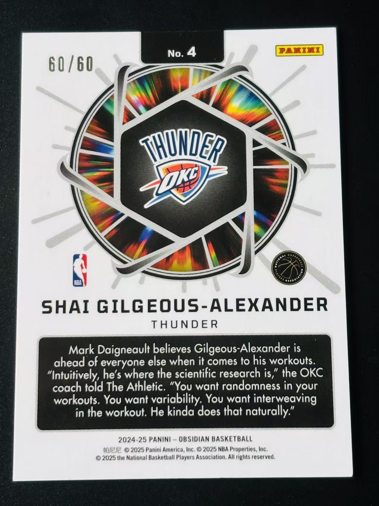 2024-25 Panini Obsidian Shai Gilgeous-Alexander 黑曜石 雷霆 SGA 谢伊 吉尔杰斯 亚历山大60/60编 尾编 SUPERNOVA 铜折 特卡 不累计