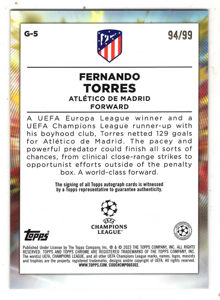 2023 Topps Chrome Fernando Torres 【来拆波卡】欧冠 马竞 费尔南多托雷斯 Golazo特卡 银折 签字 99编 疾风