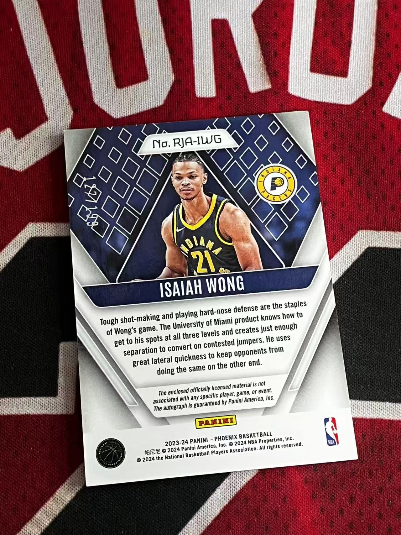 【接寄拍】2023-24 PANINI PHOENIX 凤凰系列 步行者 新秀RC 以赛亚王 199编 RJA 新秀球衣物料切割签字卡 银折 折射【烂臭嘴拍卖】