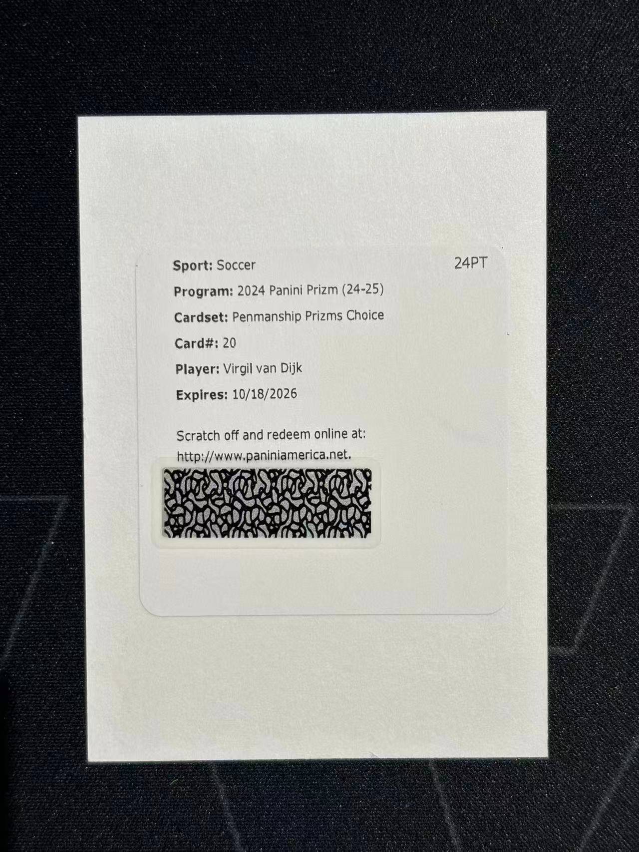 【梦卡拍卖】2024-25 Panini PRIZM Virgil van Dijk 英超PZ 利物浦 范戴克 签字 书法签 交换板 发板不发码 #DD# 乐哥