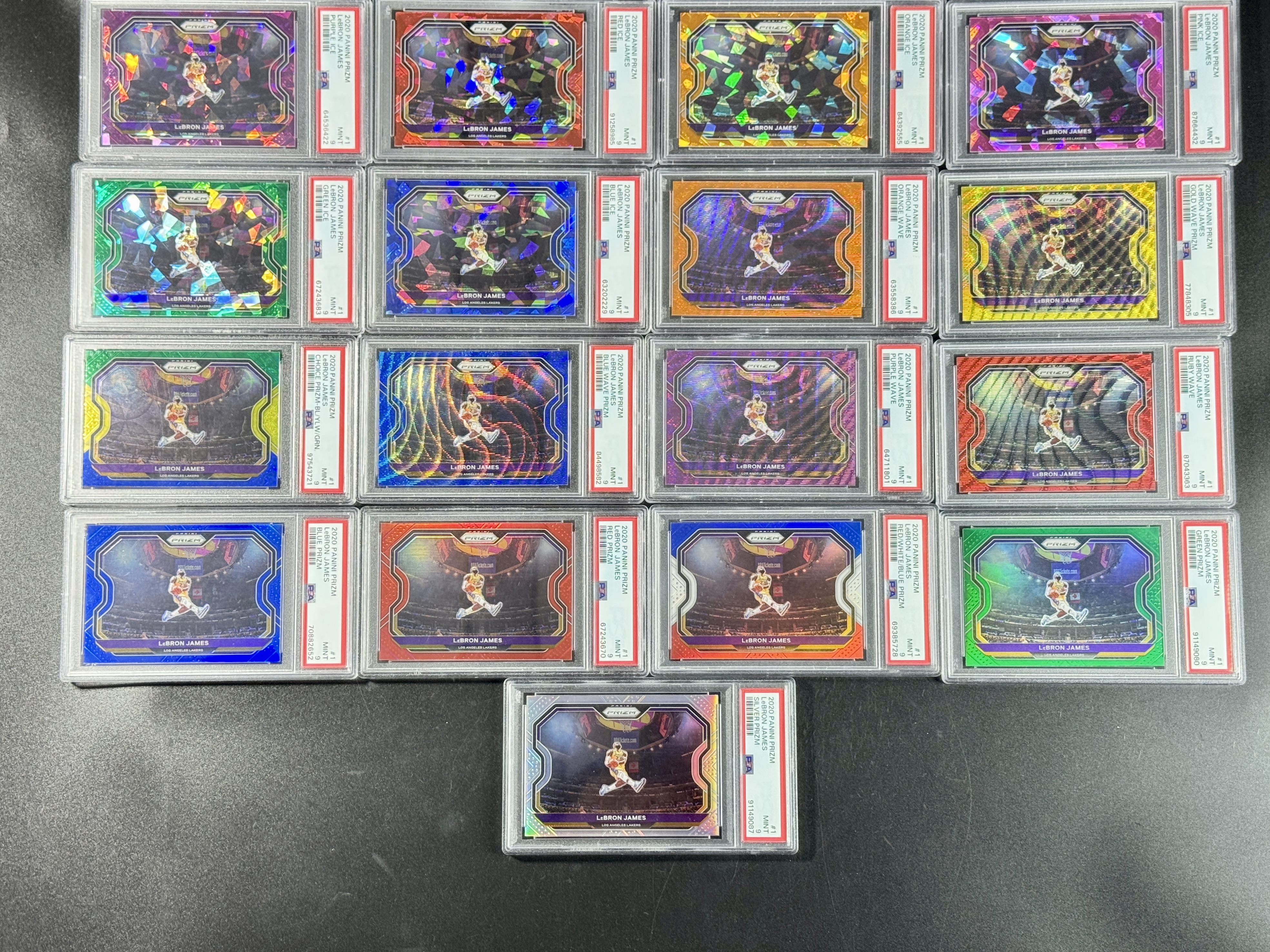 【喷子拍卖】2020-21 Prizm LeBron James lots 湖人 勒布朗 詹姆斯 剪刀脚 彩虹折射 老虎折 紫粉绿脉冲折 红蓝圈圈折 碎冰折 金波纹折 25编 35编 42编 49编 PSA9 BGS金标9.5 29张 小红
