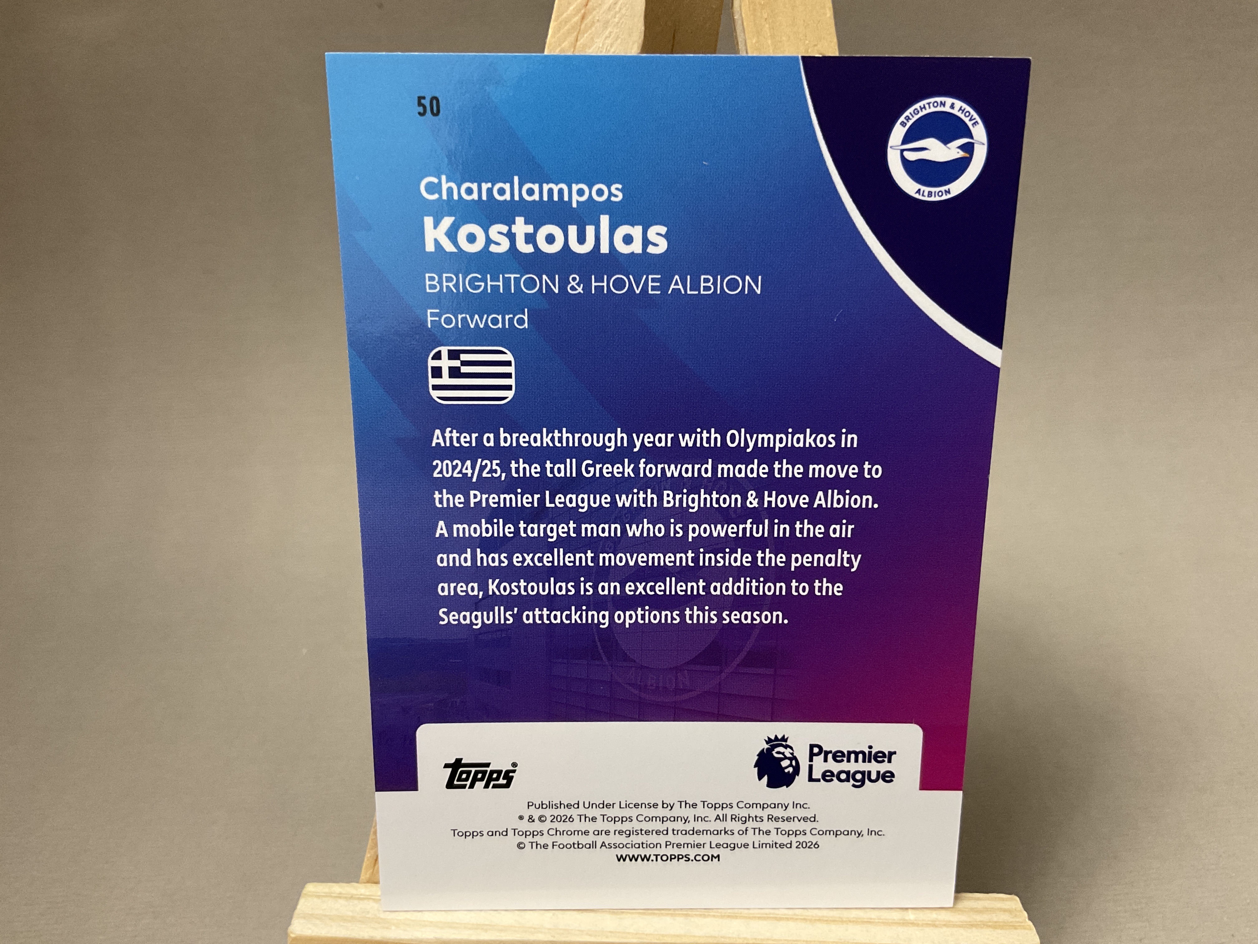 2026 Topps Chrome Charalampos Kostoulas 菠萝折 科斯图拉斯 布莱顿 英超 哈拉兰波斯 TC 希腊 科斯托拉斯 折射 元年 英超TC