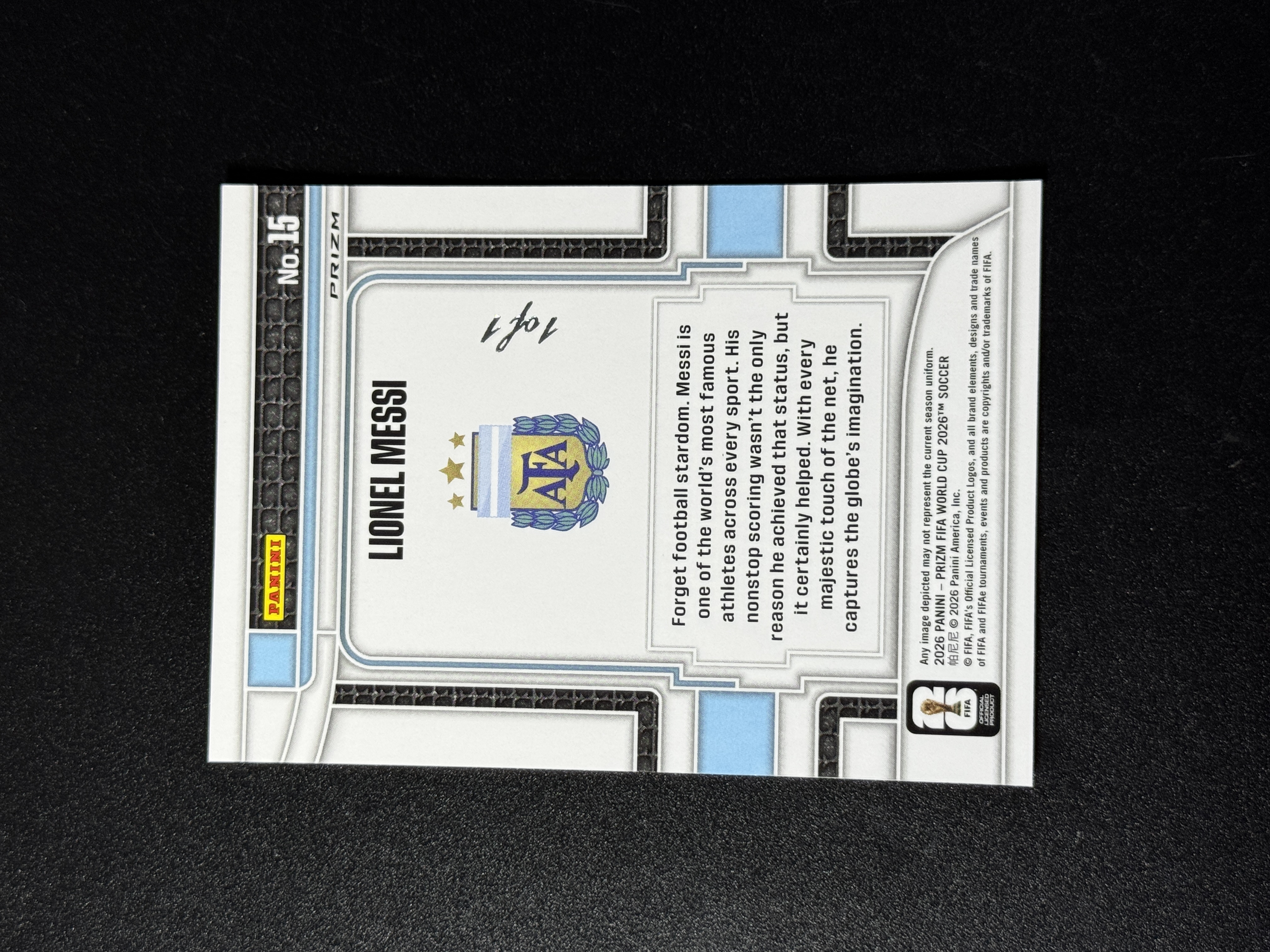 【喷子拍卖】2026 panini prizm world cup Lionel Messi 世界杯PZ 阿根廷 球王 梅西 scorers club 一编 黑折 black 1of 1 1/1 hit 世界杯进球记录 微瑕看图 ST-水哥