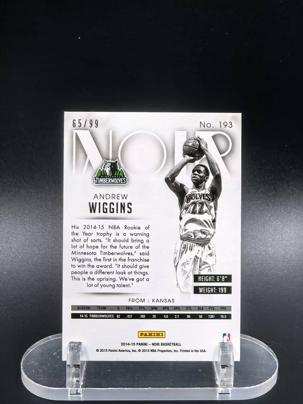 2014-15 Panini Noir Andrew Wiggins RC #193 安德鲁维金斯 嘴哥 维金斯 状元秀 新秀年 元年镜面 65/99编