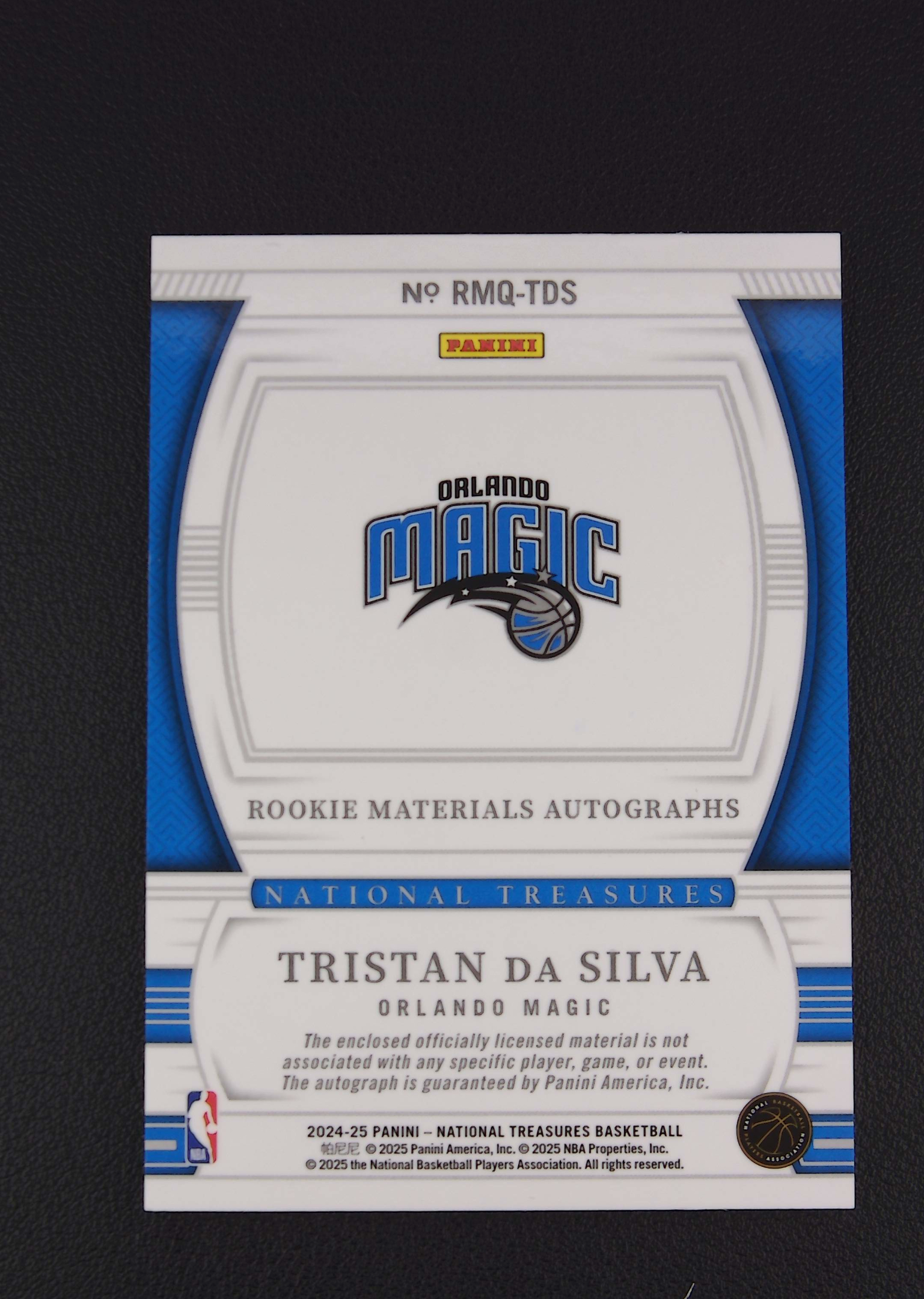 2024-25 Panini National Treasures Tristan da Silva RC 【阿福代卖】达席尔瓦 魔术 新秀 国宝 99编 签字 四窗 PATCH 收藏必备 (行行行)