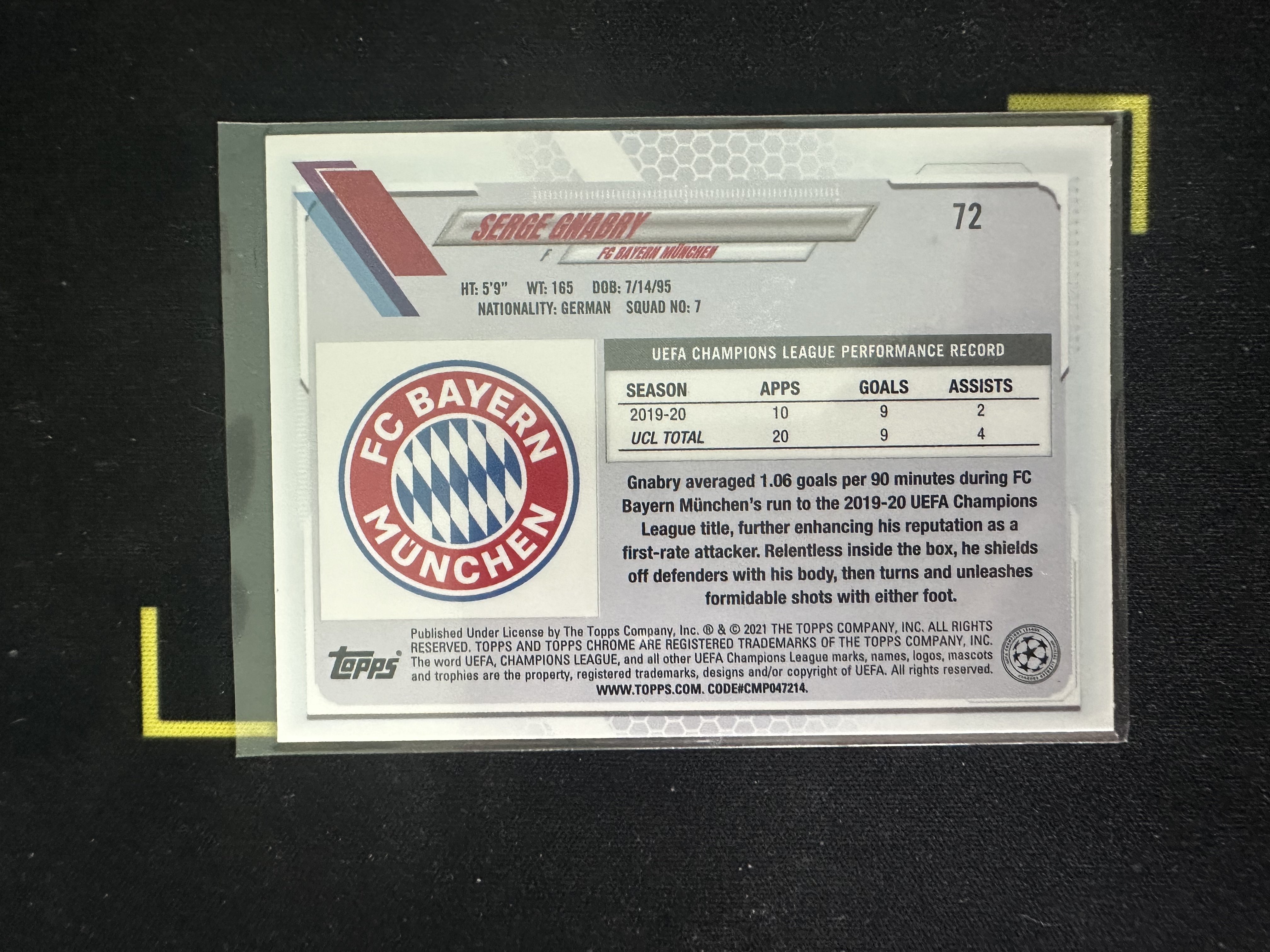 2021 Topps Chrome Serge Gnabry 欧冠系列 蓝碎冰折 拜仁慕尼黑 塞尔日. 格纳布里 特卡
