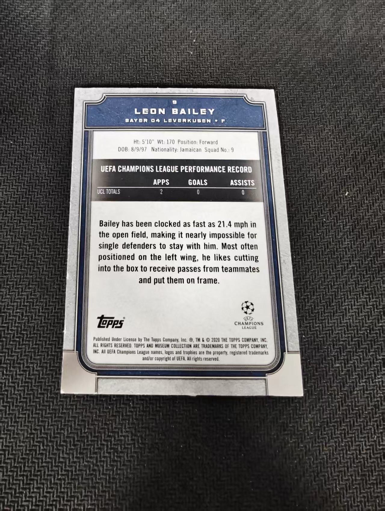 【可合并,不累计】2020 topps 博物馆 museum 勒沃库森 阿斯顿维拉 bailey 贝利 拜利 边角瑕疵