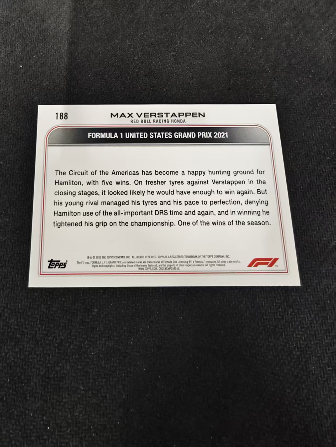 2022 Topps Chrome F1 Max Verstappen 维斯塔潘 红牛 划痕 边角瑕疵 @188
