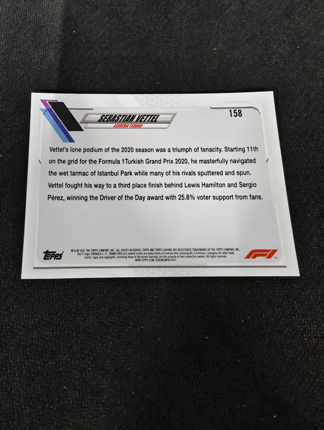 2021 Topps Chrome Sebastian Vettel F1 阿斯顿马丁 维特尔 划痕 边角瑕疵 #158