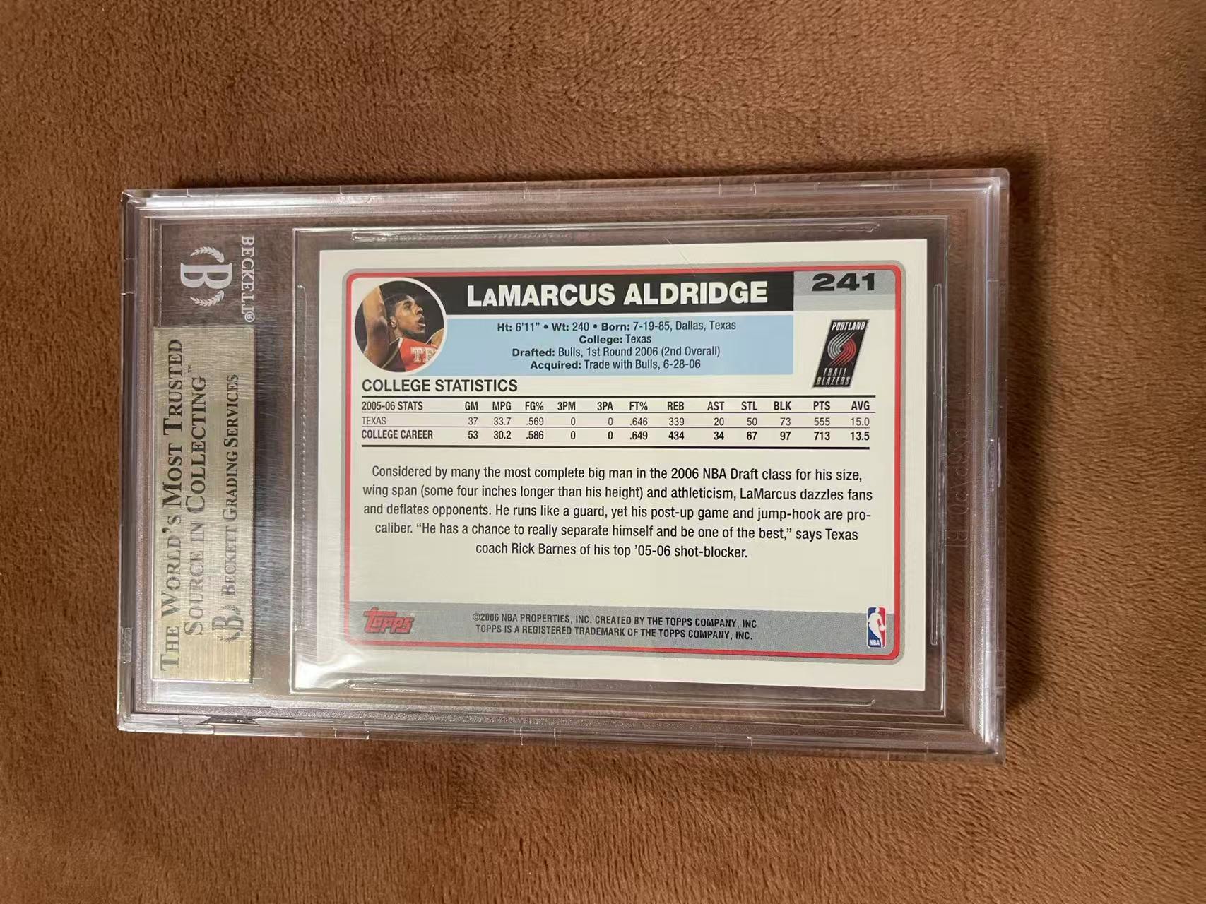 2006-07 Topps Draft LaMarcus Aldridge RC 开拓者新秀 拉玛库斯 阿尔德里奇 阿德 榜眼 选秀日 第一版 定妆照 绝版 稀有 BGS9.5金标 完美卡品 【z】